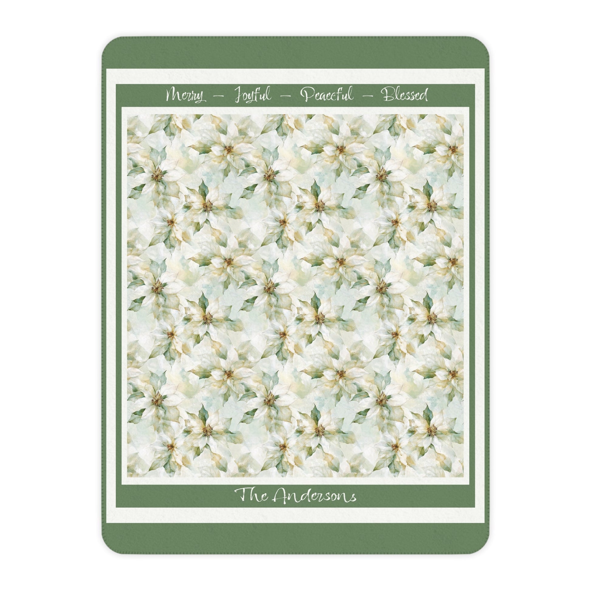 Personalized White Pointsettia Christmas Blanket, Holiday Floral Red Throw, Personalized, Mom, Grandmother Gift, or Memory Blanket - FlooredByArt