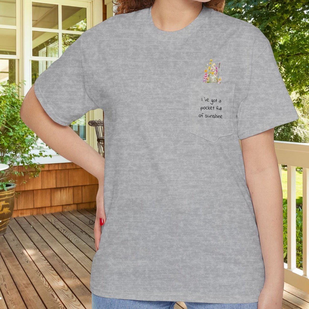 Pocket Full of Sunshine Shirt β Wildflower Pocket Tee, Nature Lover Gift, Floral Back - FlooredByArt