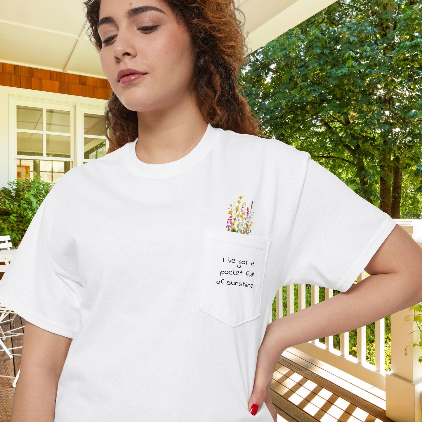 Pocket Full of Sunshine Shirt β Wildflower Pocket Tee, Nature Lover Gift, Floral Back - FlooredByArt