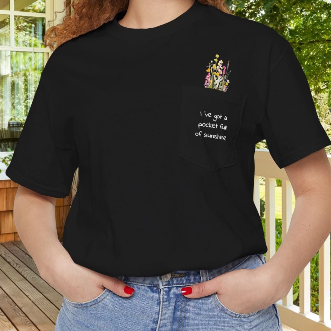 Pocket Full of Sunshine Shirt β Wildflower Pocket Tee, Nature Lover Gift, Floral Back - FlooredByArt