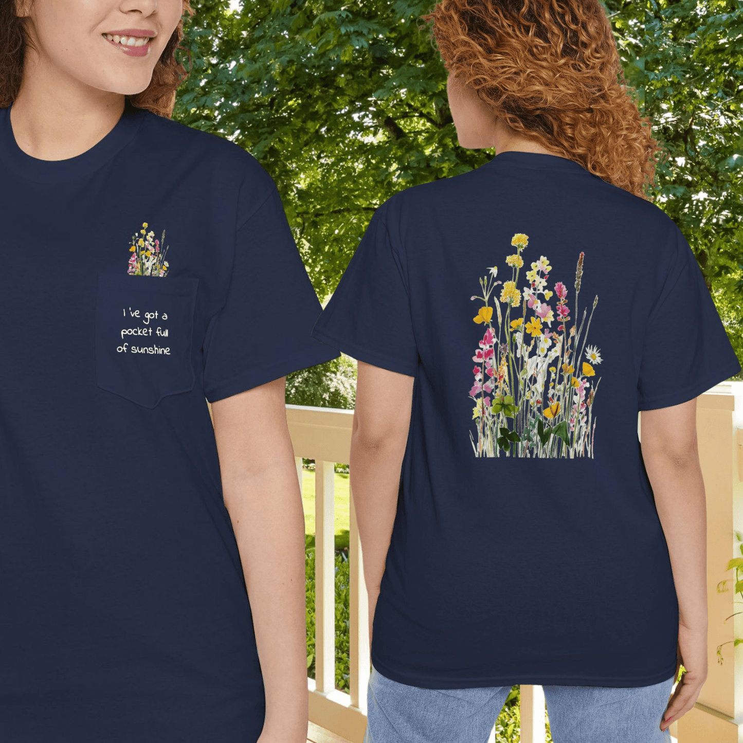 Pocket Full of Sunshine Shirt β Wildflower Pocket Tee, Nature Lover Gift, Floral Back - FlooredByArt