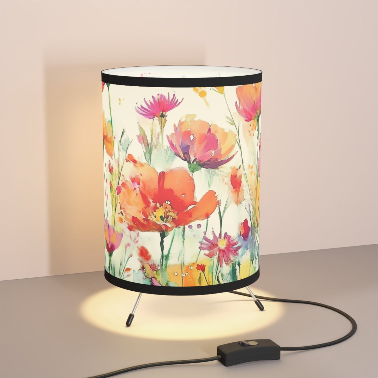 Poppies! Wildflower Floral Tripod Lamp, Colorful Home Decor Art Lamp - FlooredByArt