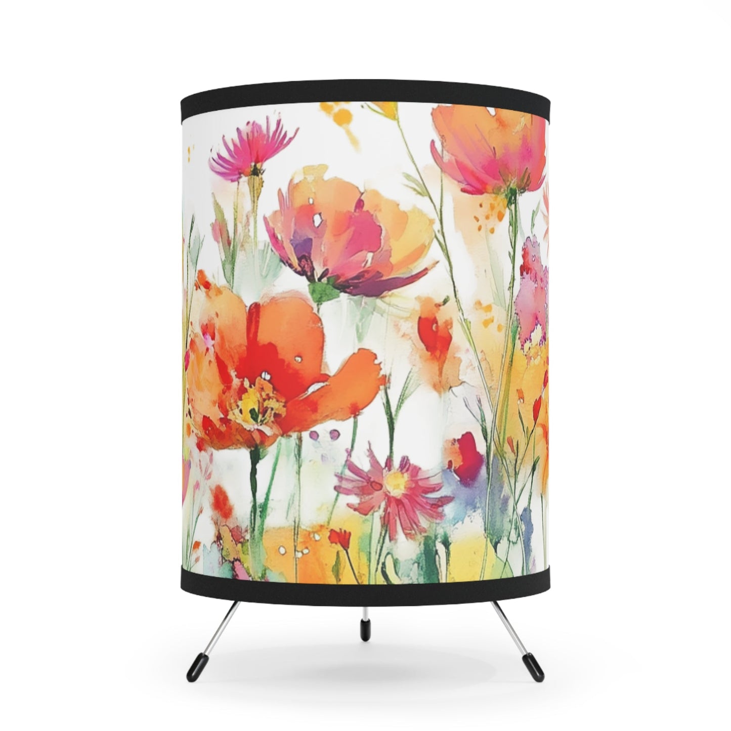 Poppies! Wildflower Floral Tripod Lamp, Colorful Home Decor Art Lamp - FlooredByArt