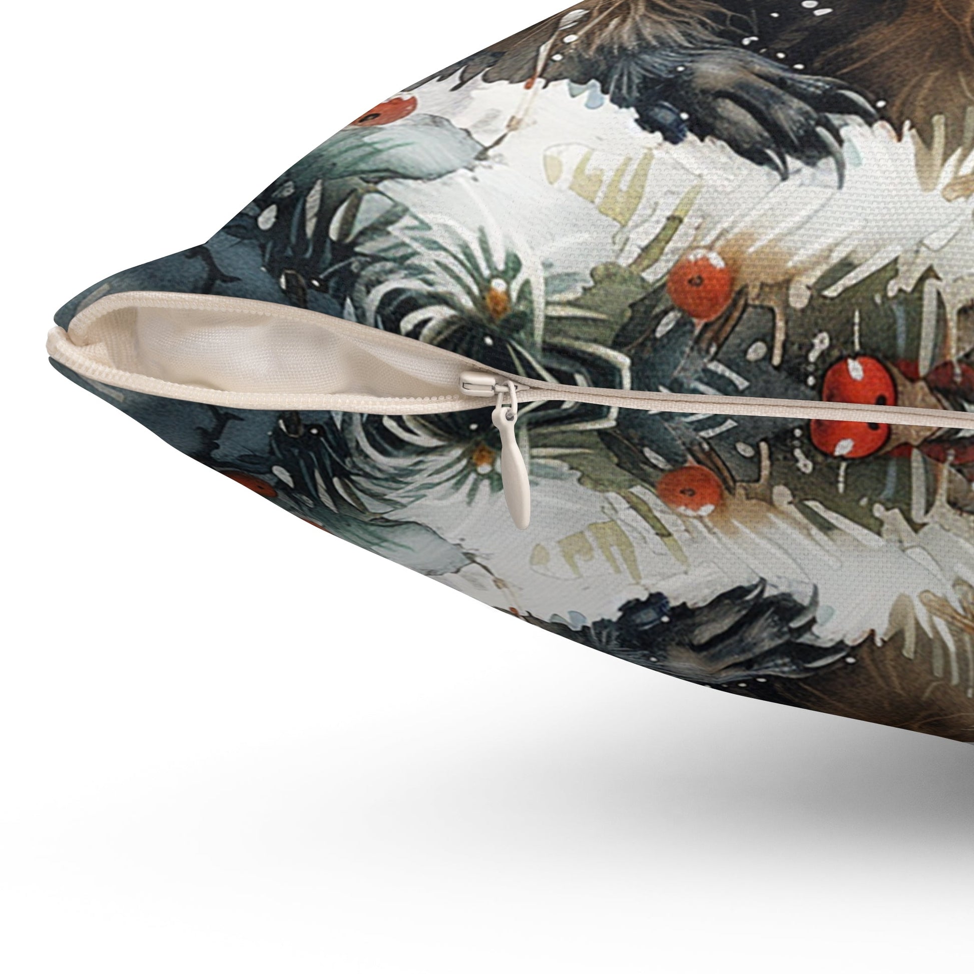 Raccoon Throw Pillow, Woodland Winter Wildlife, Watercolor Art Raccoon Throw Pillow - FlooredByArt