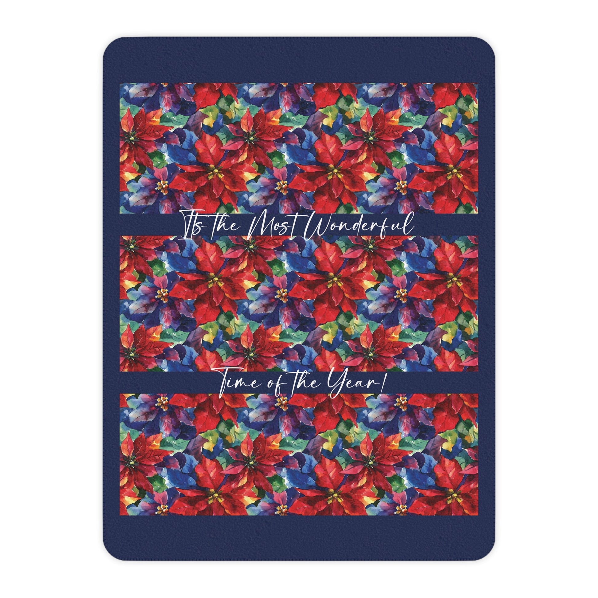 Red Pointsettia Christmas Blanket, The Most Wonderful Time, Holiday Floral Red Throw - FlooredByArt