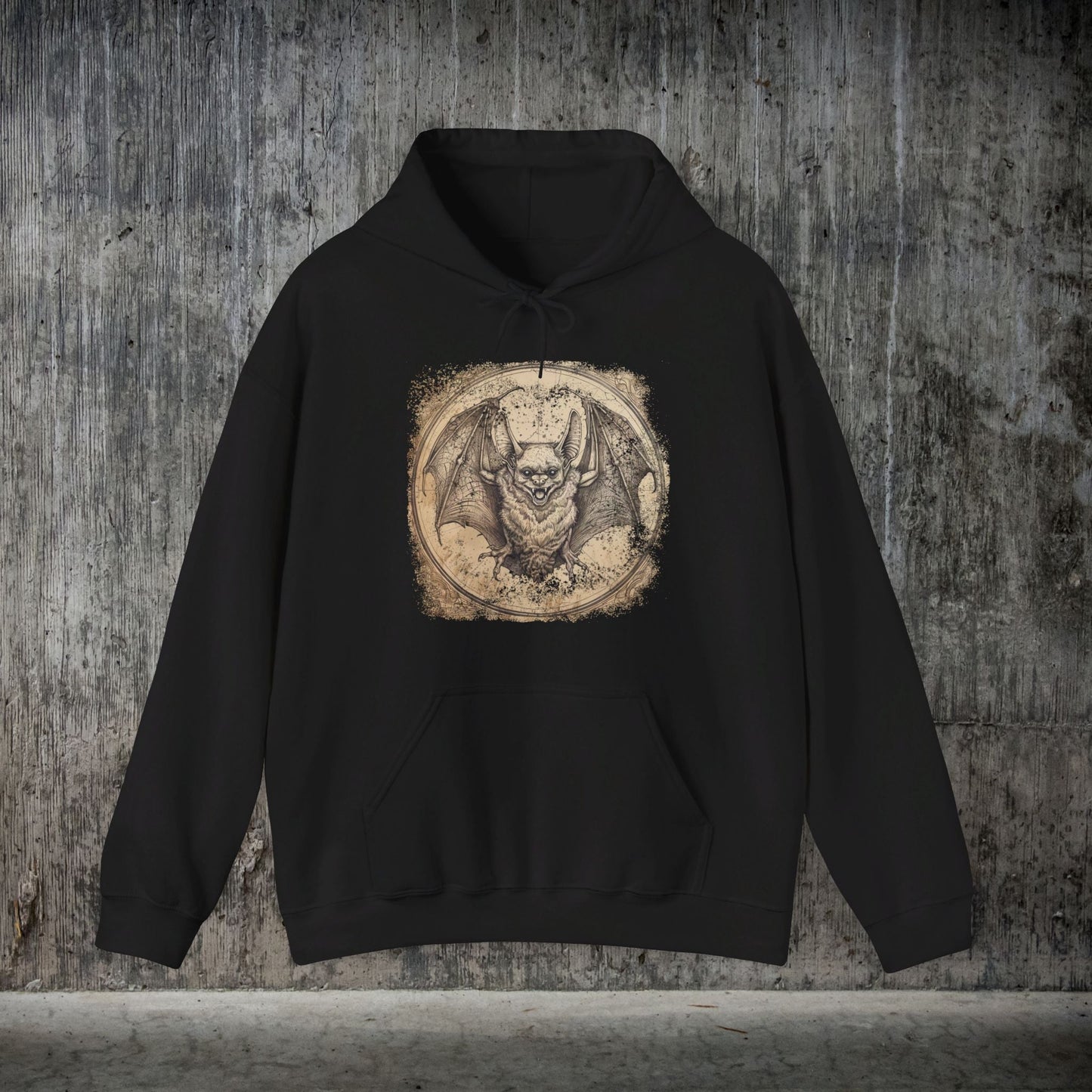 Retro Bat Hoodie Sweatshirt, Halloween Or Everyday Cool Bat Shirt, Spooky Bat Lover, Retro Look Bat Drawing, Caving Enthusiast, Unique Gift - FlooredByArt