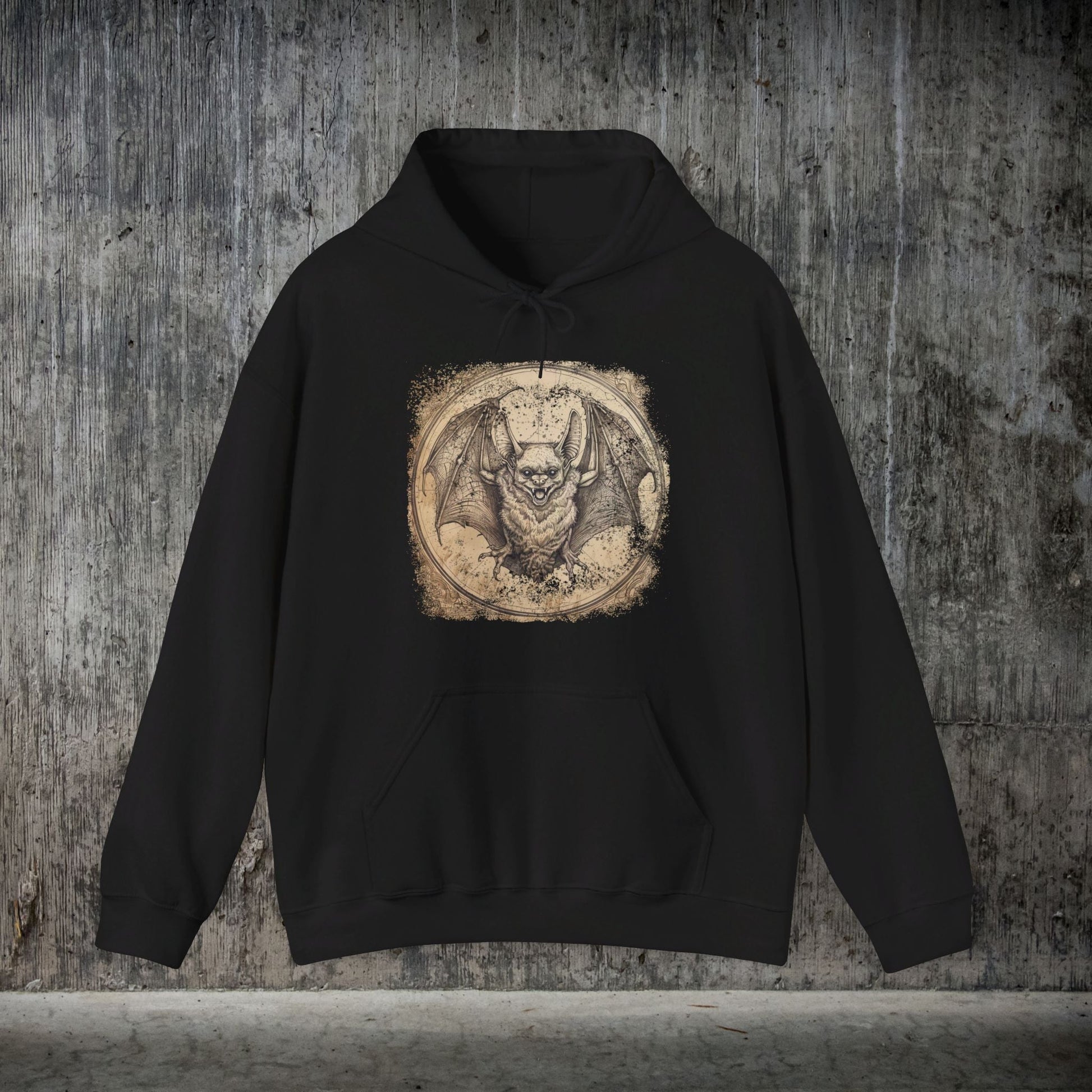 Retro Bat Hoodie Sweatshirt, Halloween Or Everyday Cool Bat Shirt, Spooky Bat Lover, Retro Look Bat Drawing, Caving Enthusiast, Unique Gift - FlooredByArt