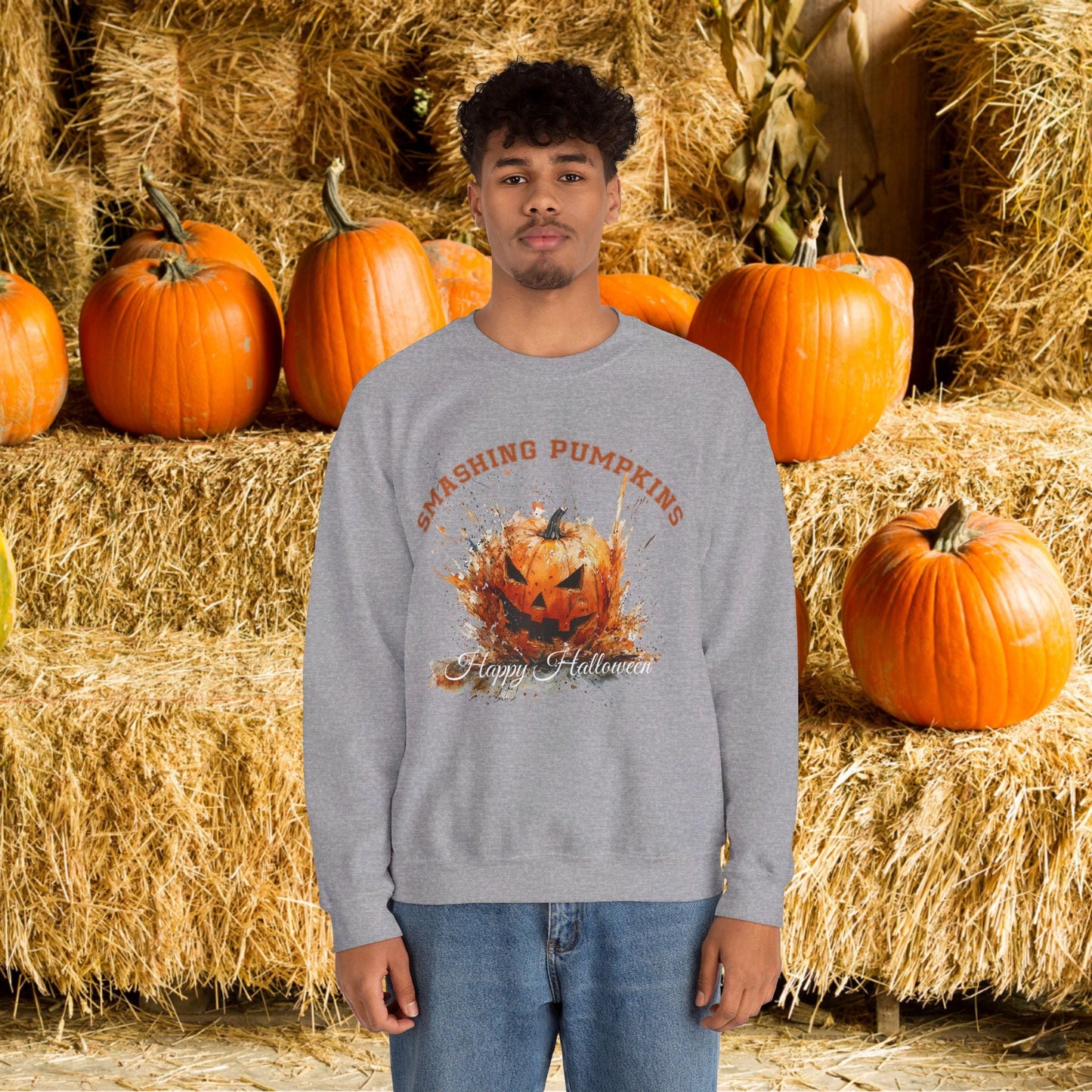 Retro Halloween Pumpkin Sweatshirt, FUN Smashing Pumpkin, Jack o Latern Halloween Sweater - FlooredByArt