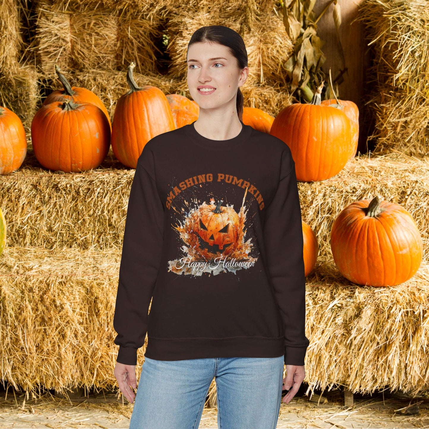 Retro Halloween Pumpkin Sweatshirt, FUN Smashing Pumpkin, Jack o Latern Halloween Sweater - FlooredByArt