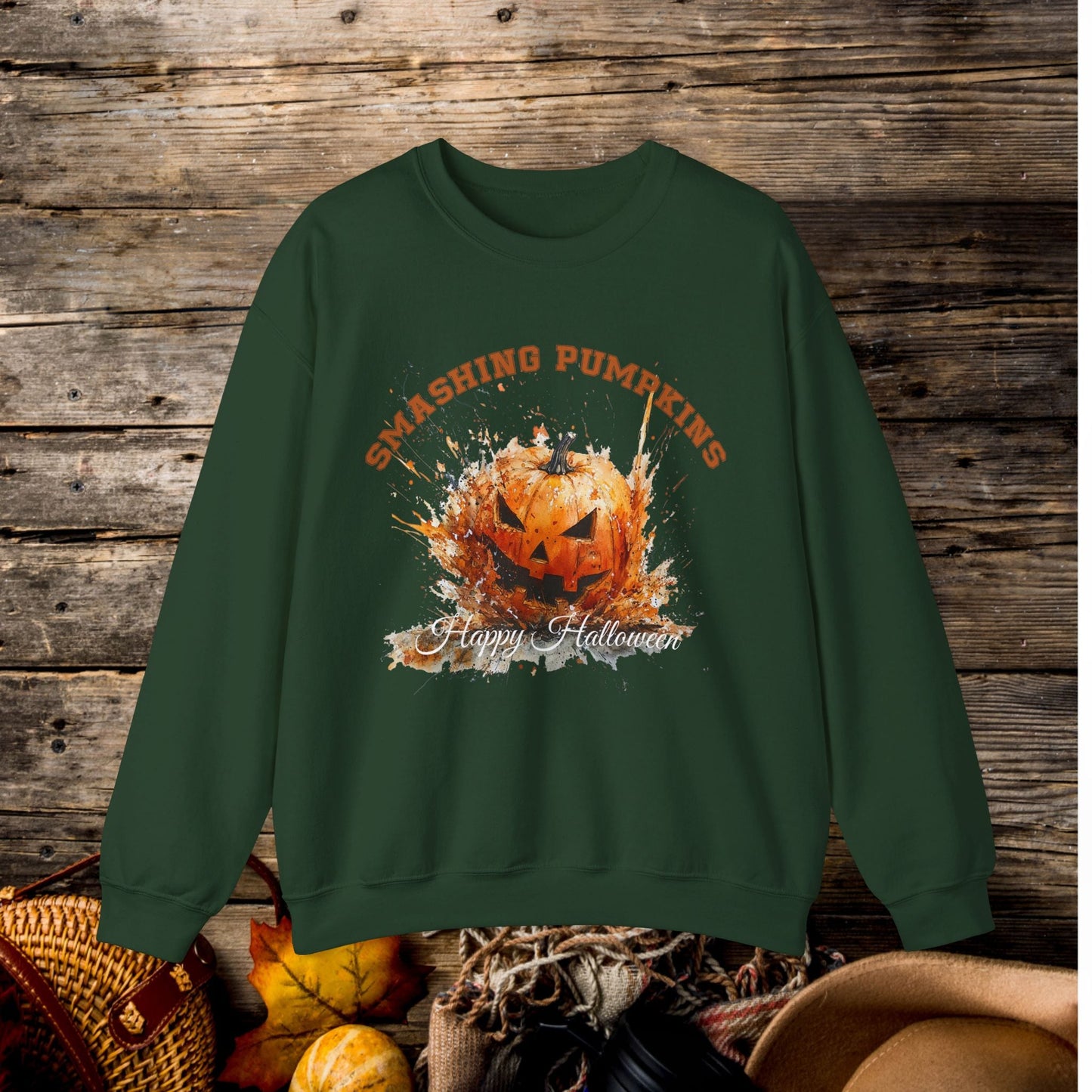 Retro Halloween Pumpkin Sweatshirt, FUN Smashing Pumpkin, Jack o Latern Halloween Sweater - FlooredByArt