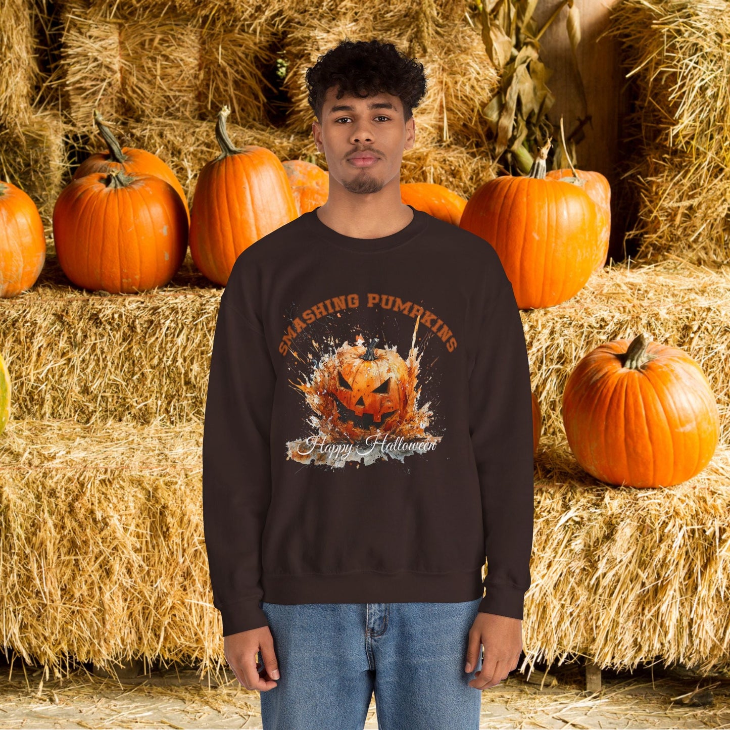 Retro Halloween Pumpkin Sweatshirt, FUN Smashing Pumpkin, Jack o Latern Halloween Sweater - FlooredByArt