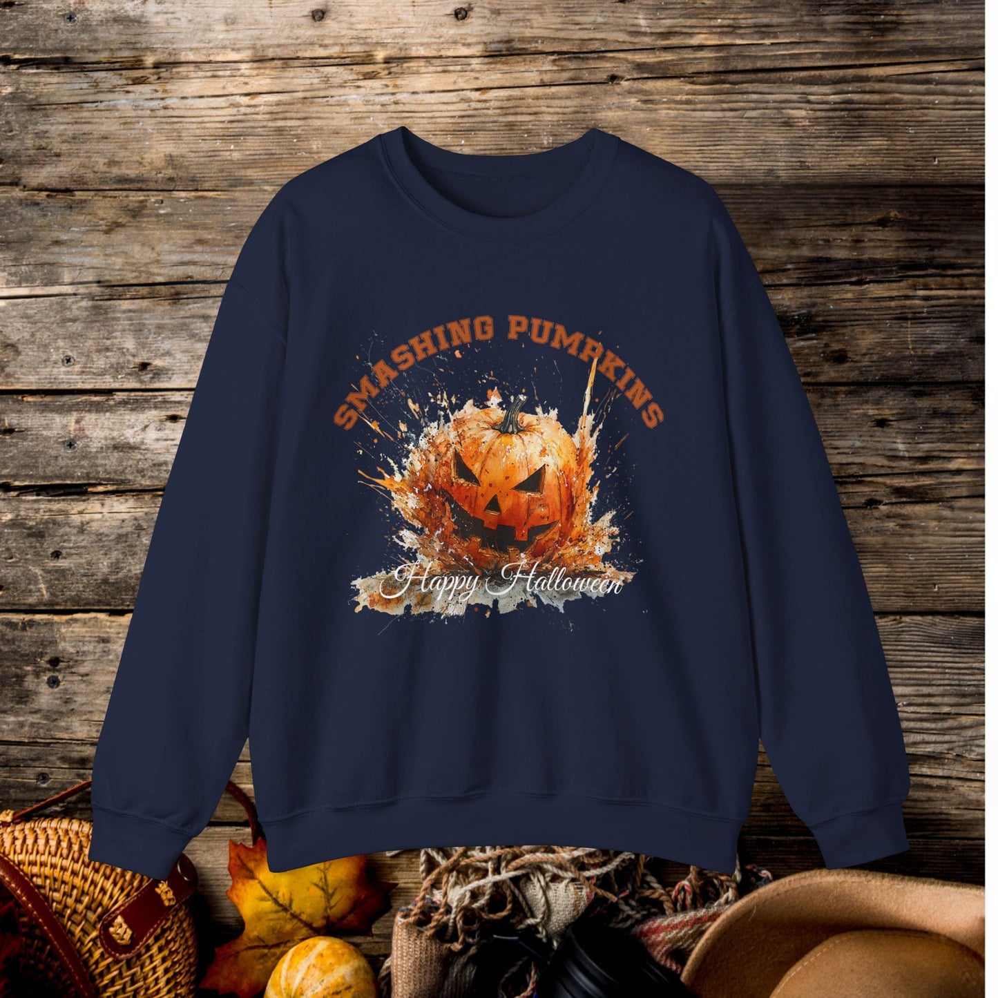 Retro Halloween Pumpkin Sweatshirt, FUN Smashing Pumpkin, Jack o Latern Halloween Sweater - FlooredByArt