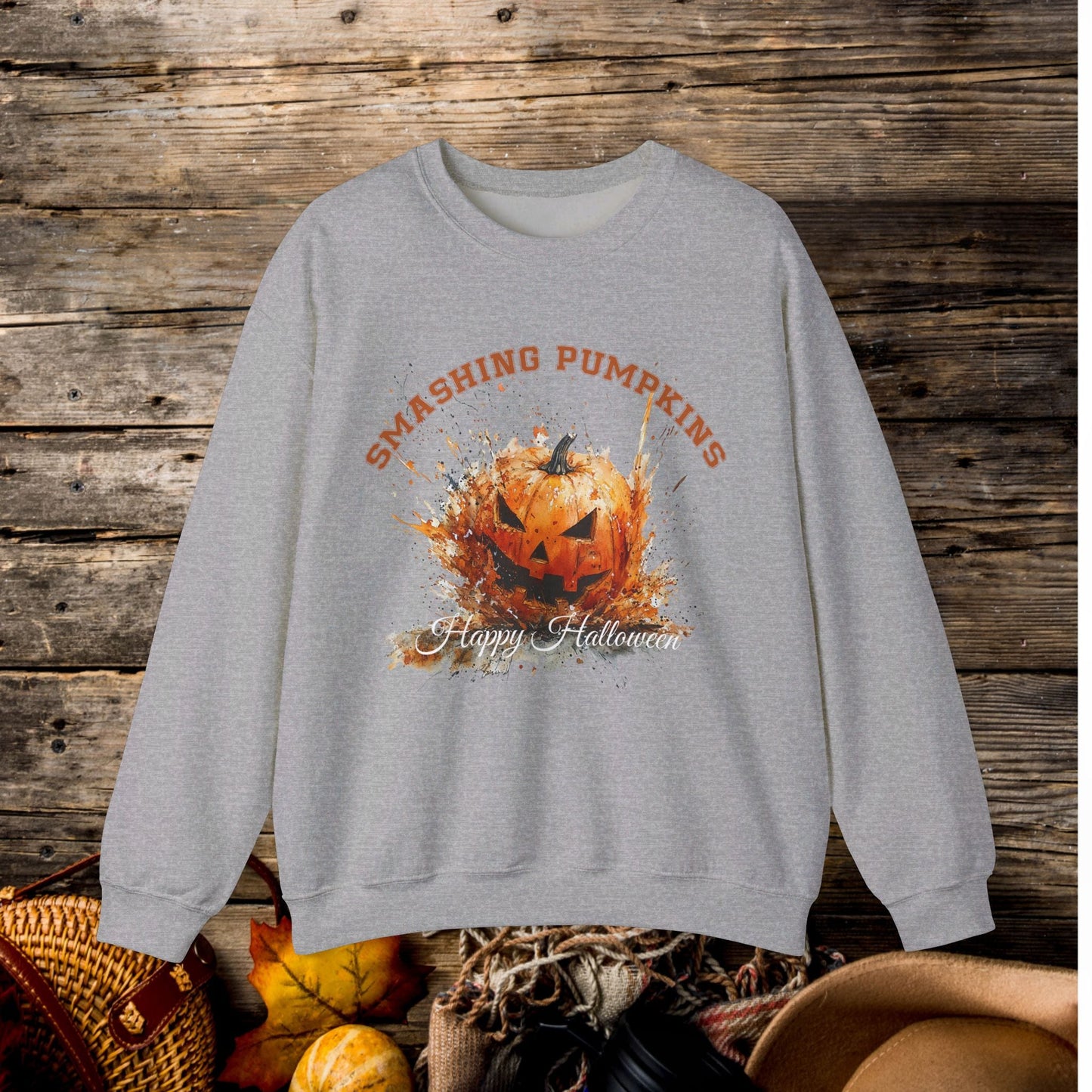 Retro Halloween Pumpkin Sweatshirt, FUN Smashing Pumpkin, Jack o Latern Halloween Sweater - FlooredByArt