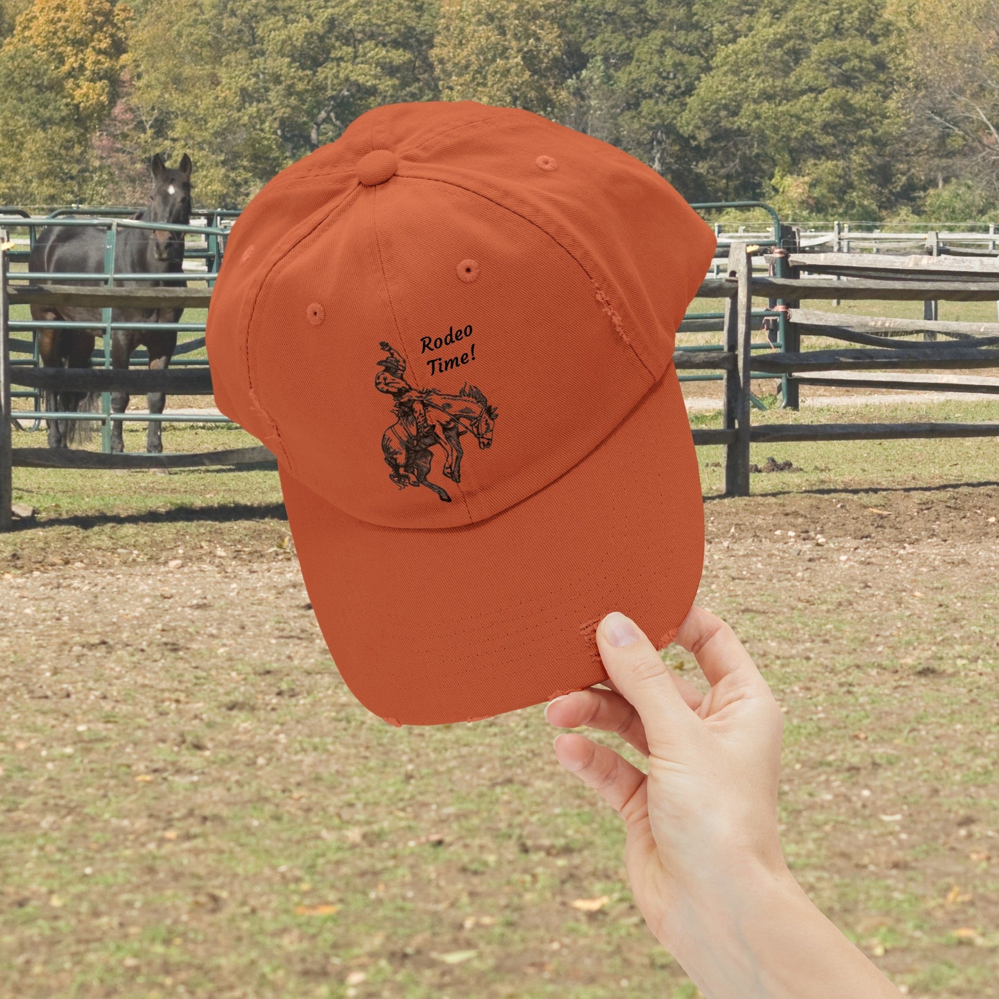 Rodeo Bronc Rider Horse Hat Cap, Horse Art Baseball Cap of Bucking Horse - FlooredByArt