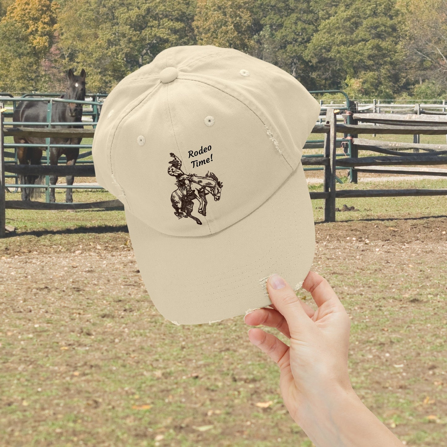 Rodeo Bronc Rider Horse Hat Cap, Horse Art Baseball Cap of Bucking Horse - FlooredByArt
