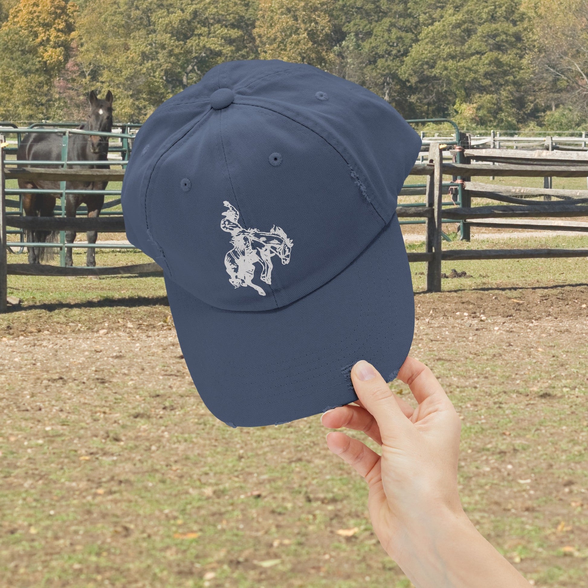 Rodeo Bronc Rider Horse Hat Cap, Horse Art Baseball Cap of Bucking Horse - FlooredByArt