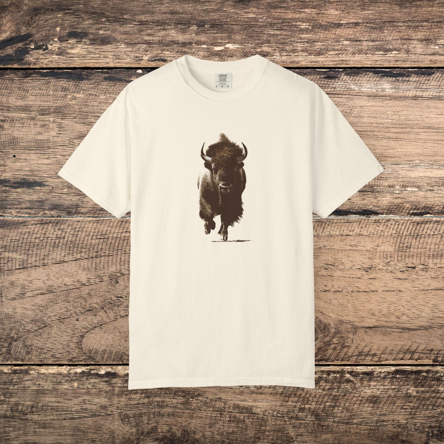 Running Buffalo T-Shirt โ Western Graphic Tee on Comfort Colors - FlooredByArt