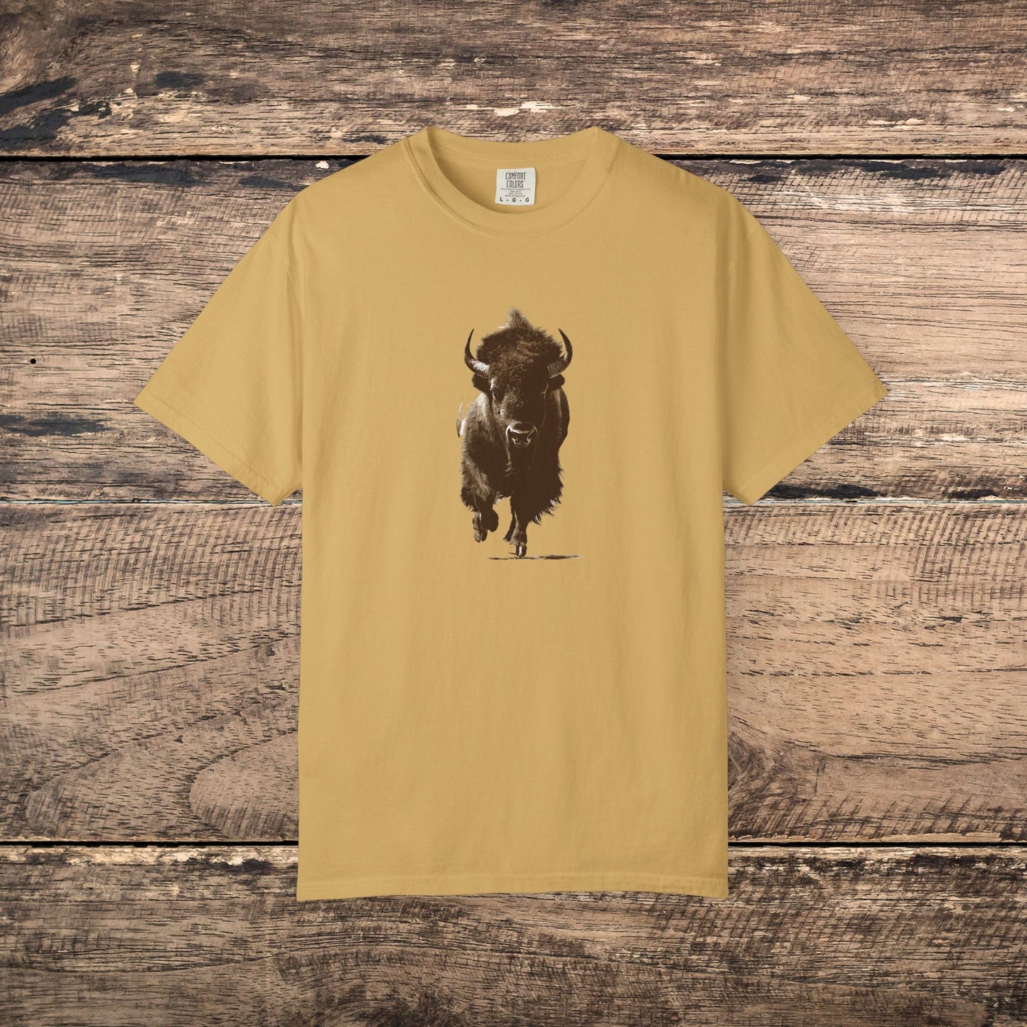 Running Buffalo T-Shirt โ Western Graphic Tee on Comfort Colors - FlooredByArt