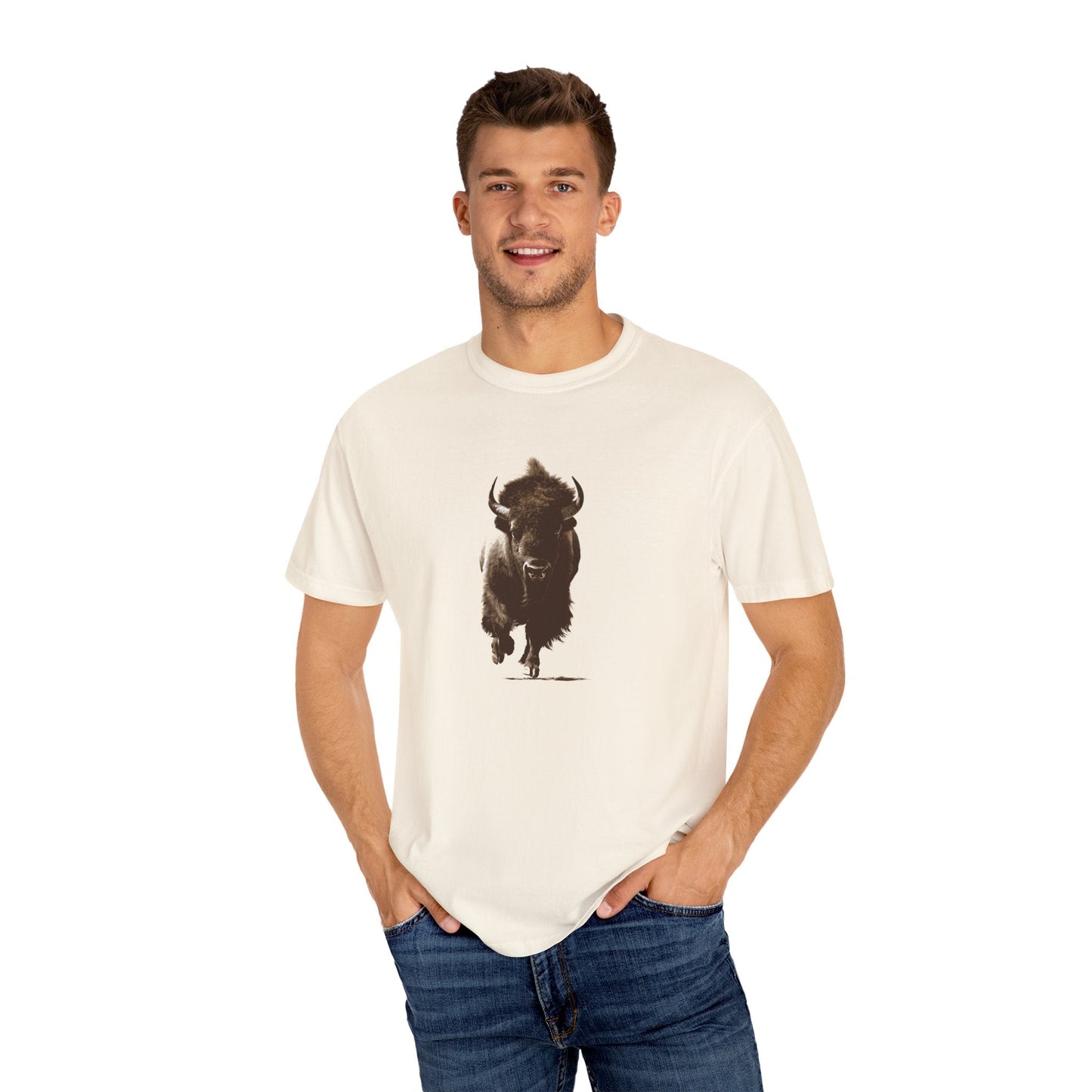 Running Buffalo T-Shirt โ Western Graphic Tee on Comfort Colors - FlooredByArt