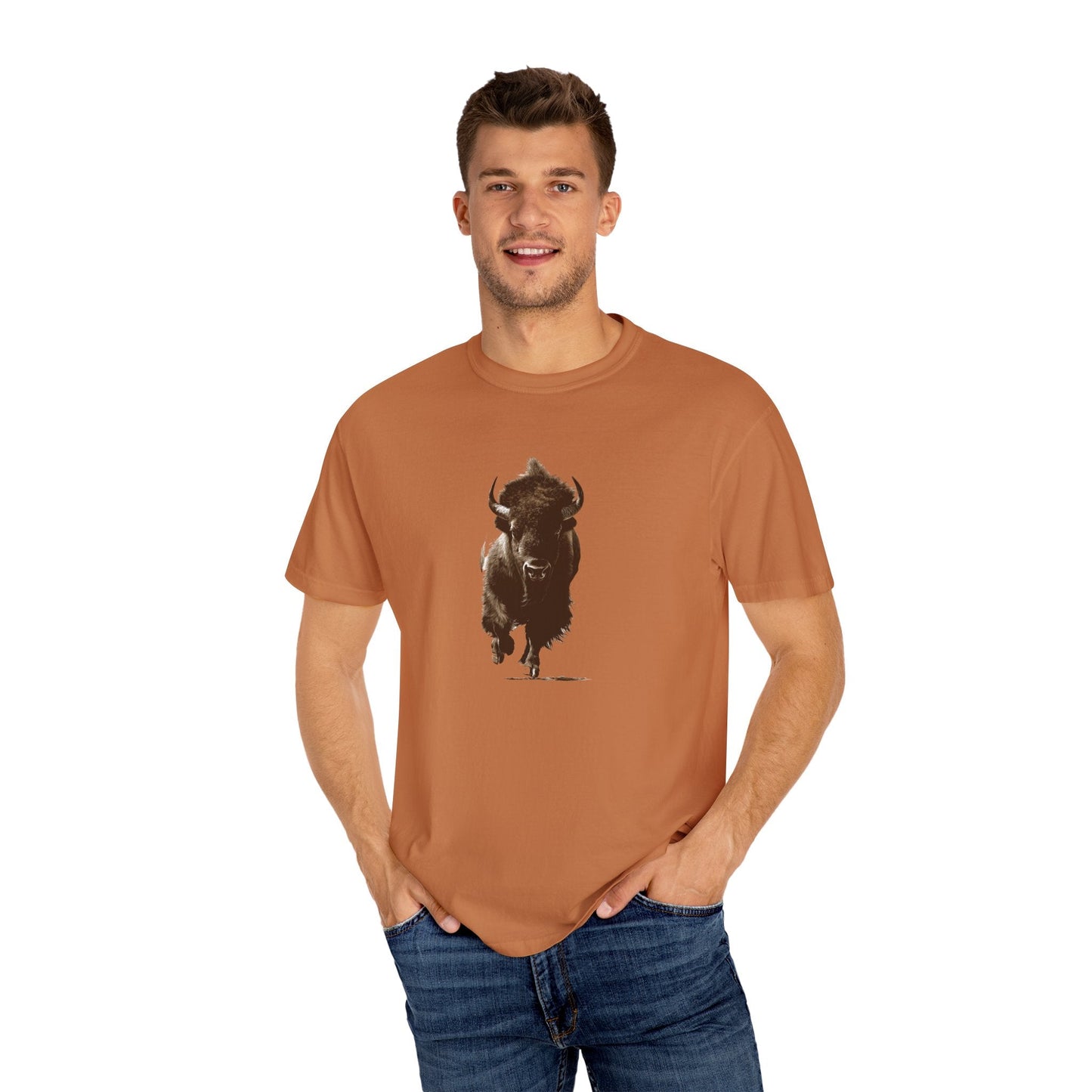 Running Buffalo T-Shirt โ Western Graphic Tee on Comfort Colors - FlooredByArt