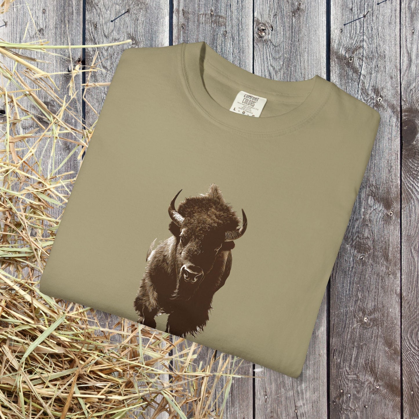 Running Buffalo T-Shirt โ Western Graphic Tee on Comfort Colors - FlooredByArt