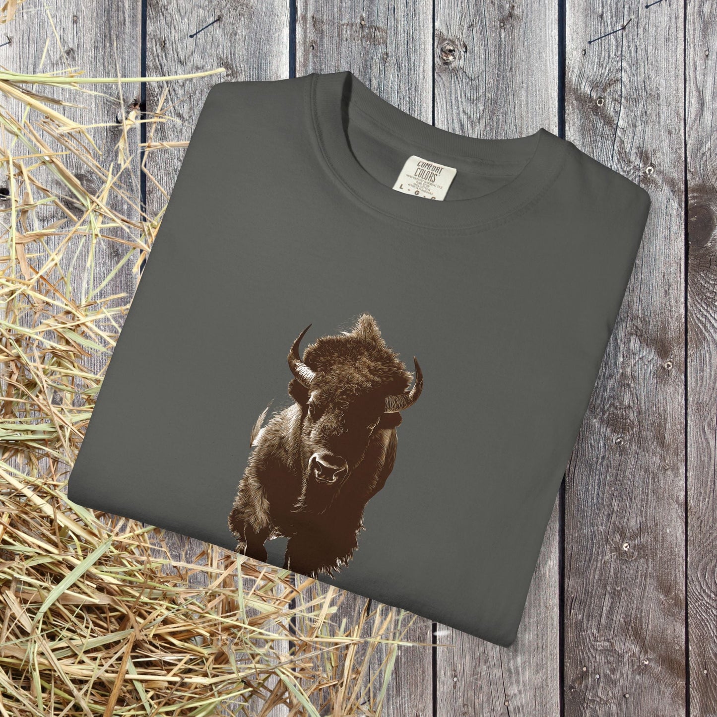 Running Buffalo T-Shirt โ Western Graphic Tee on Comfort Colors - FlooredByArt