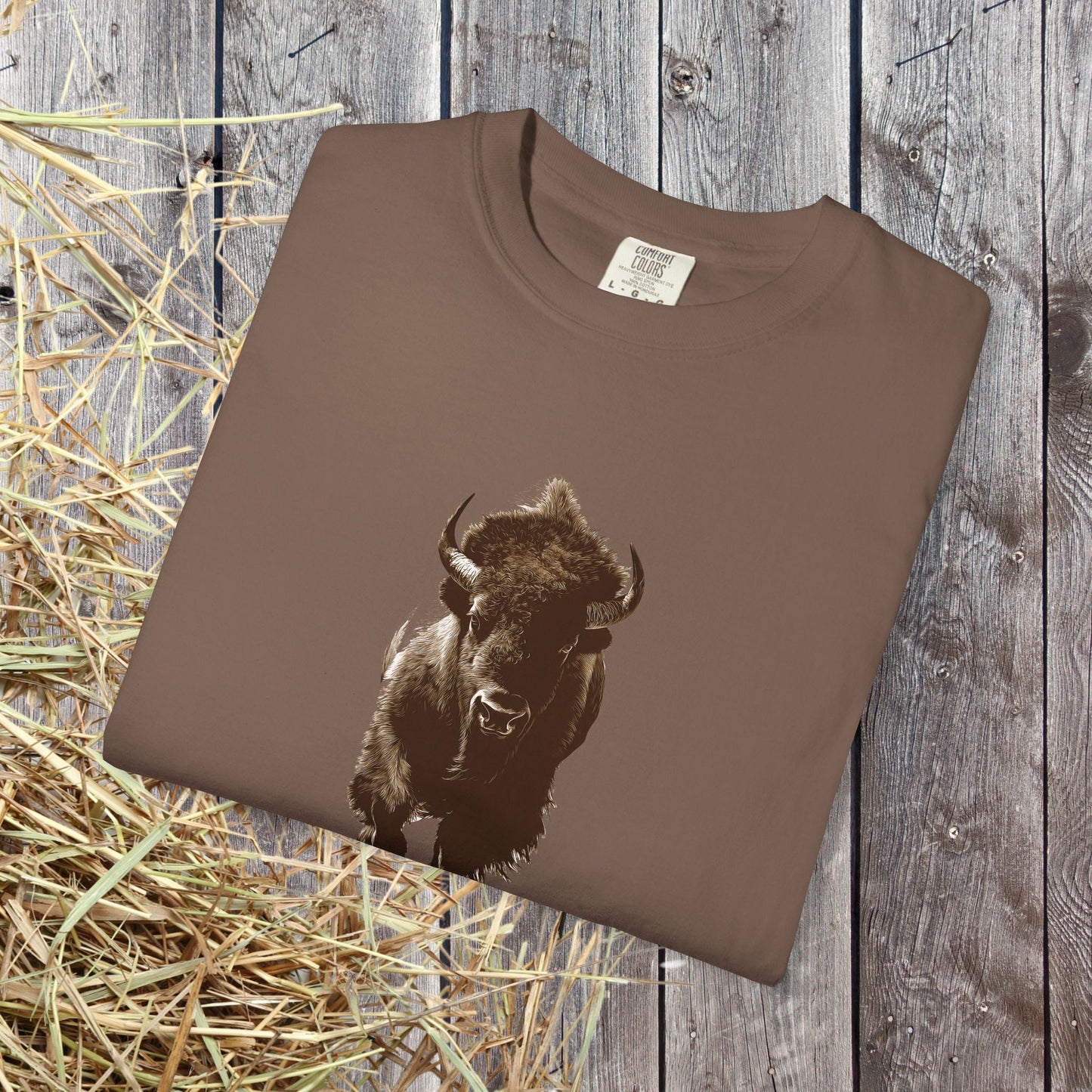 Running Buffalo T-Shirt โ Western Graphic Tee on Comfort Colors - FlooredByArt