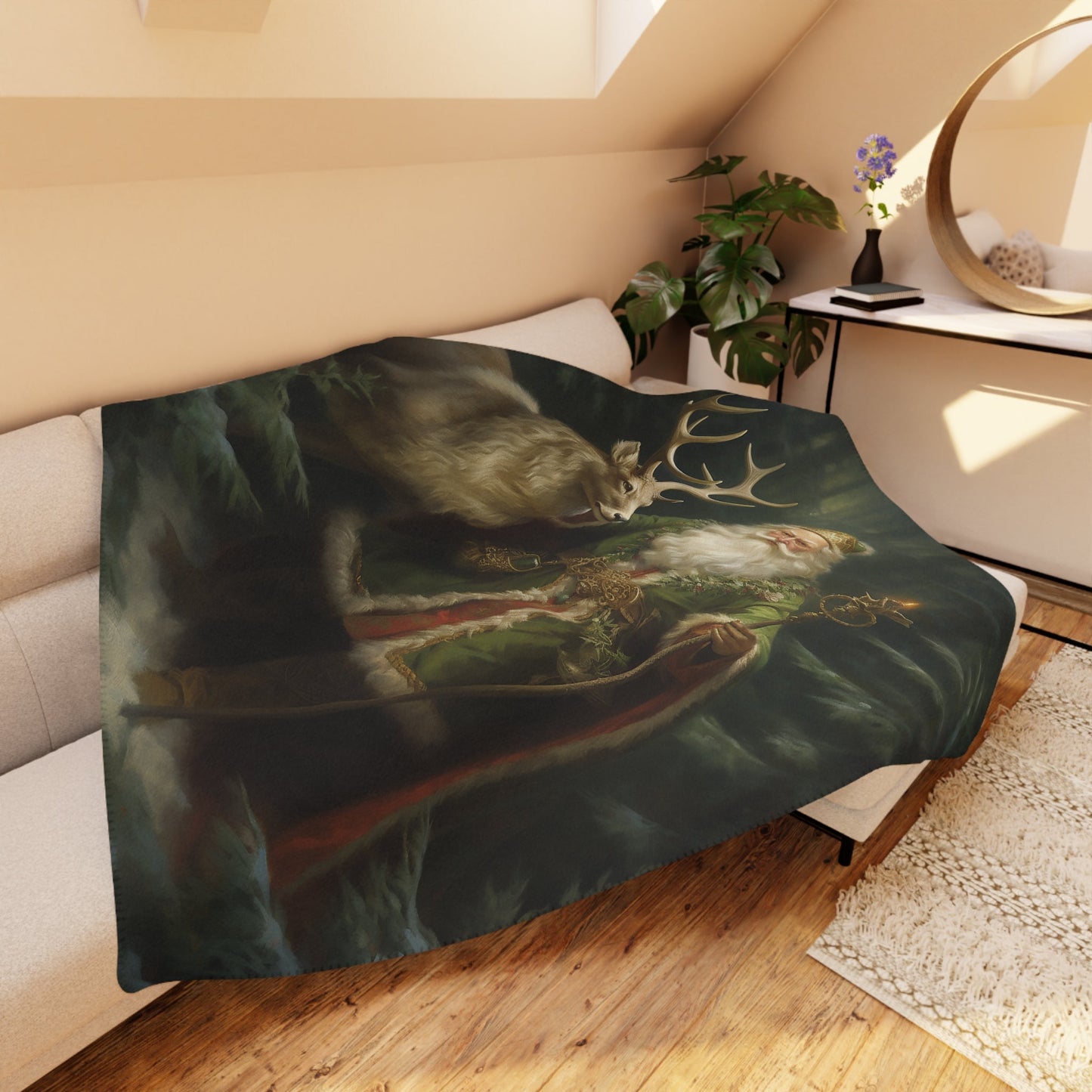 Santa Christmas Blanket, Victorian Woodland Santa, Father Christmas - A Timeless Keepsake, Snuggle Down to Watch Christmas Movies, or a Gift - FlooredByArt