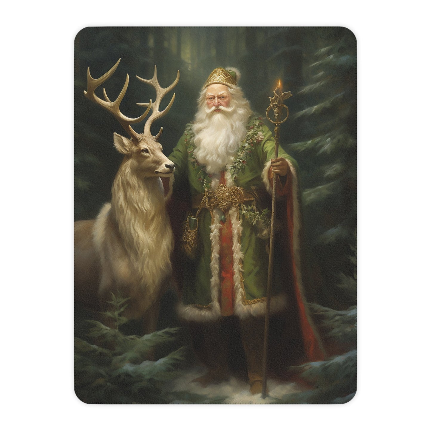 Santa Christmas Blanket, Victorian Woodland Santa, Father Christmas - A Timeless Keepsake, Snuggle Down to Watch Christmas Movies, or a Gift - FlooredByArt