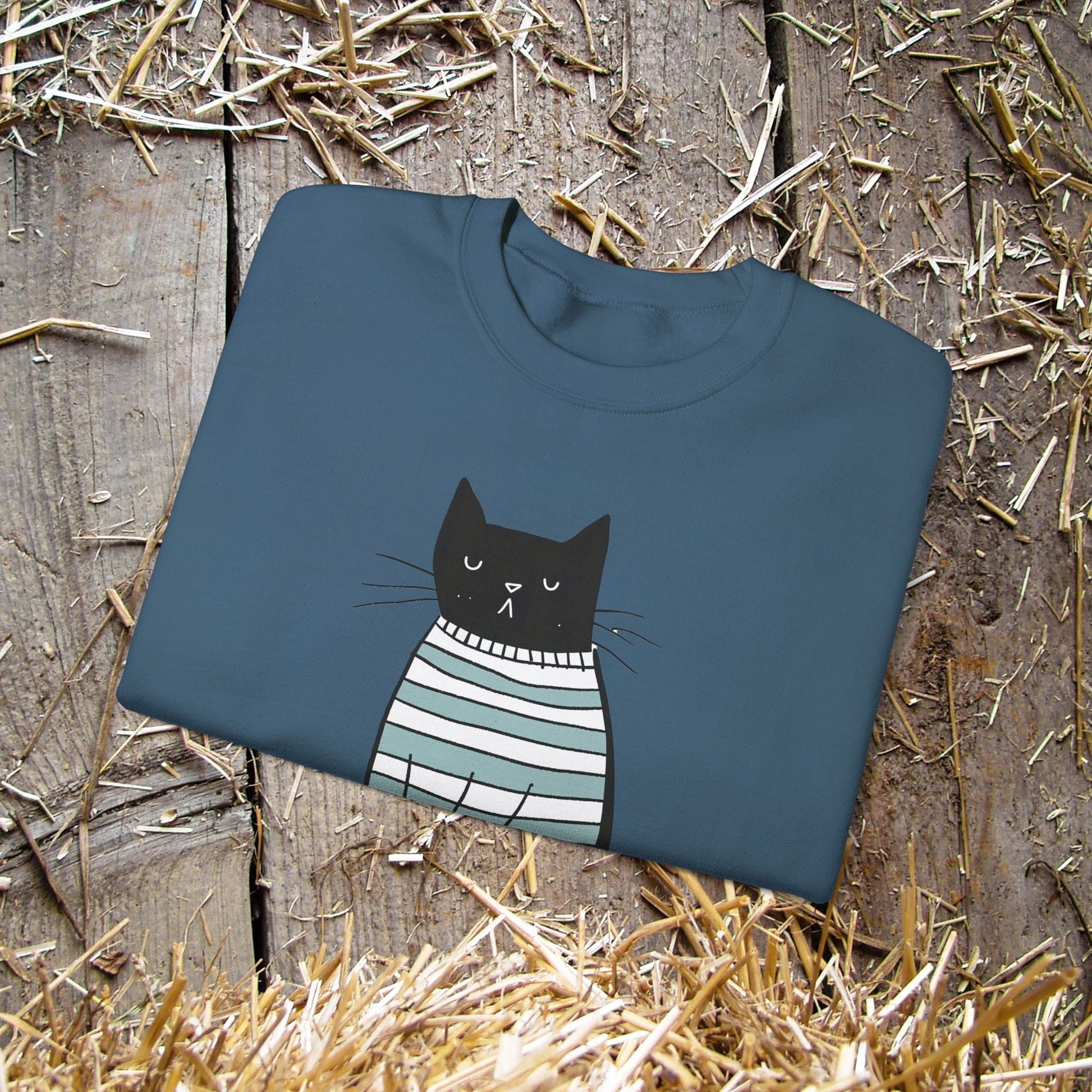 Simple Life Black Cat Sweatshirt, The Joy of a Simple Life with Cats, Be Happy Shirt, Inspirational - FlooredByArt