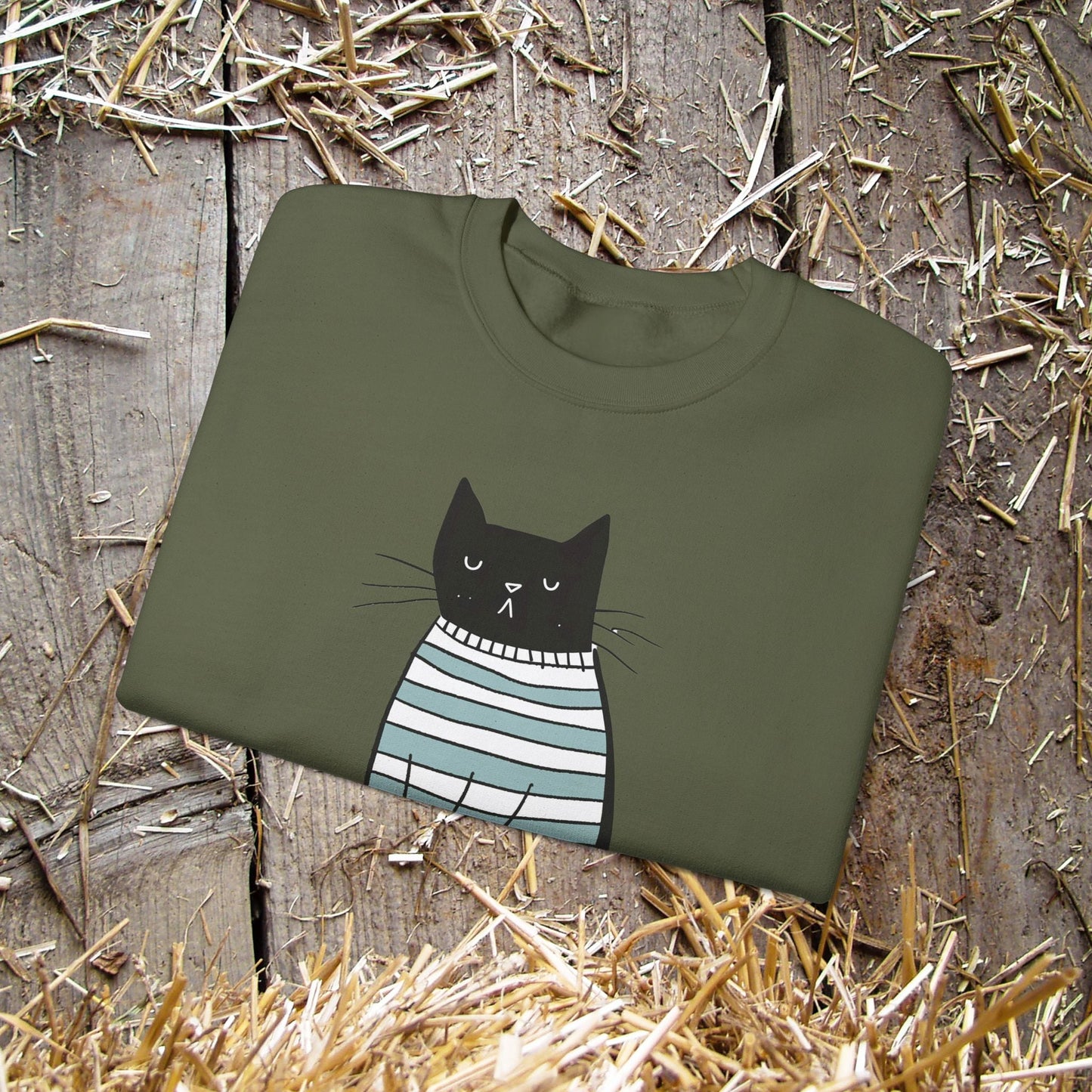 Simple Life Black Cat Sweatshirt, The Joy of a Simple Life with Cats, Be Happy Shirt, Inspirational - FlooredByArt