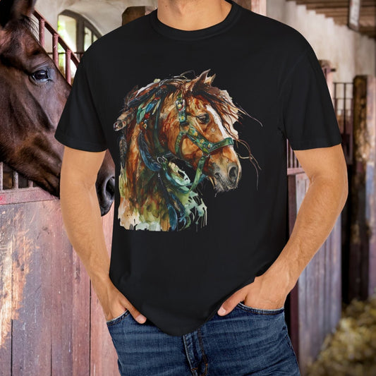 Spirit Totem Draft Horse Watercolor Tee – Comfort Colors Western Shirt - FlooredByArt