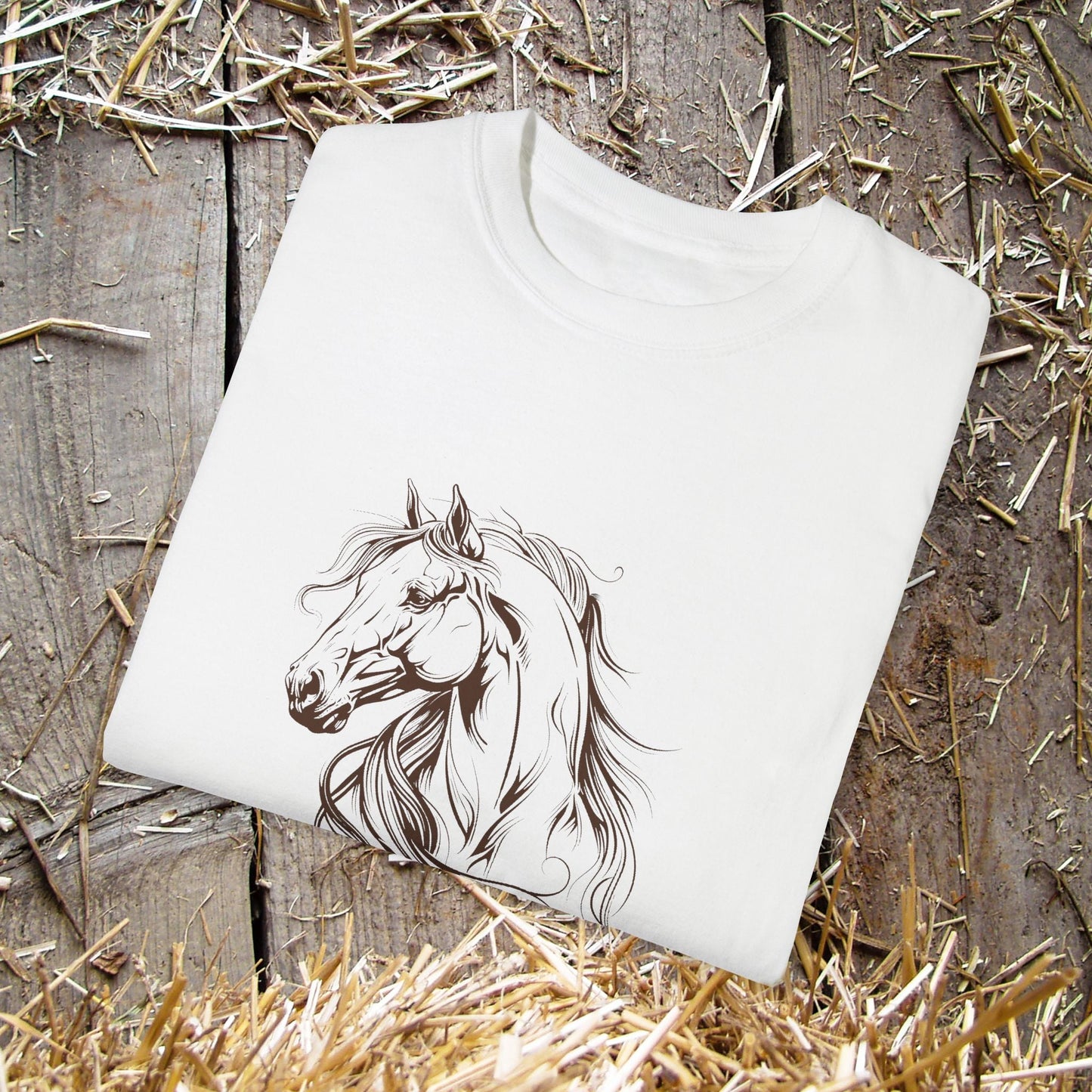 Spirited Horse Line Art Tee โ Comfort Colors Equestrian Shirt - FlooredByArt