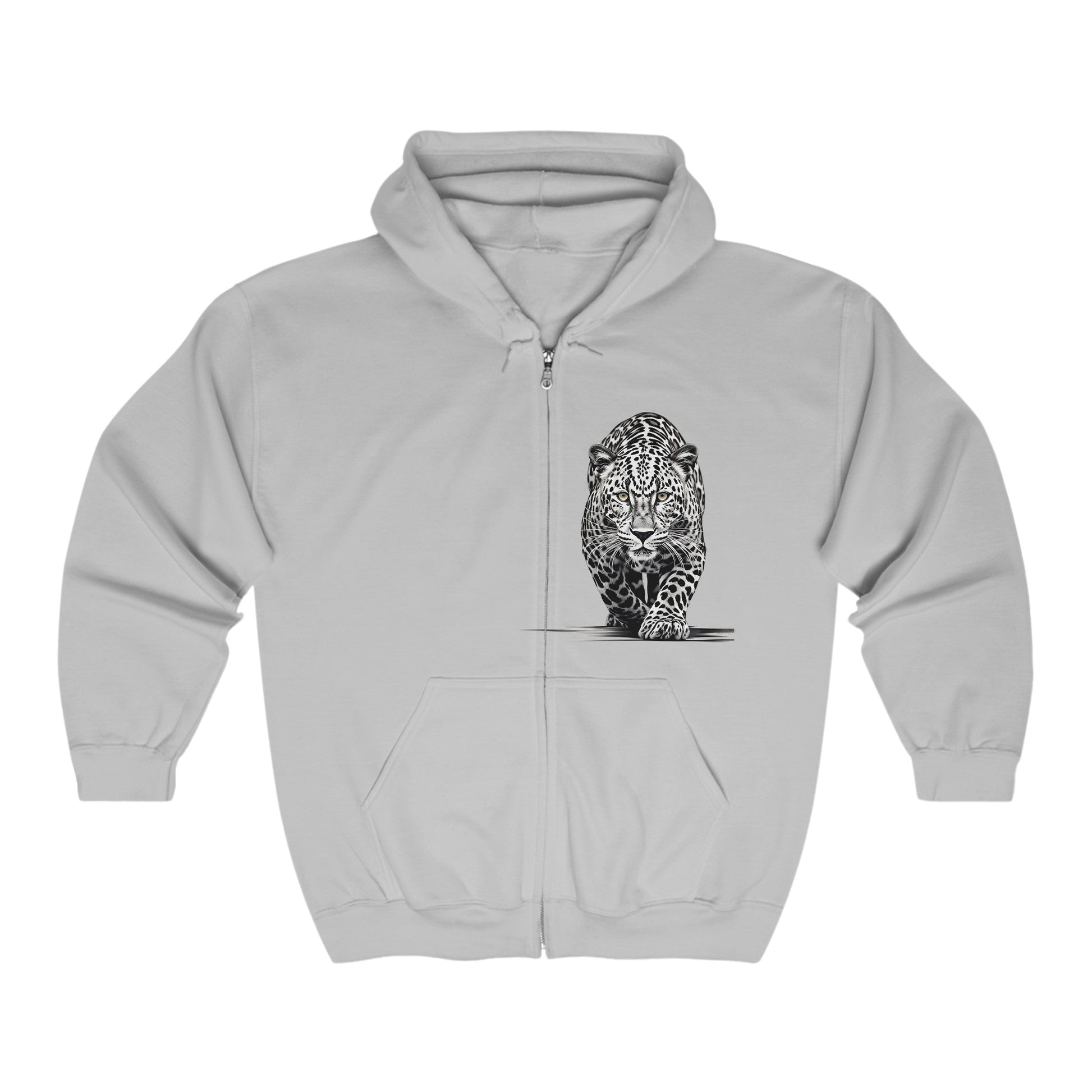 Stalking Leopard Art Full Zip Hoodie Sweatshirt Jacket Wild Life Shirt - FlooredByArt