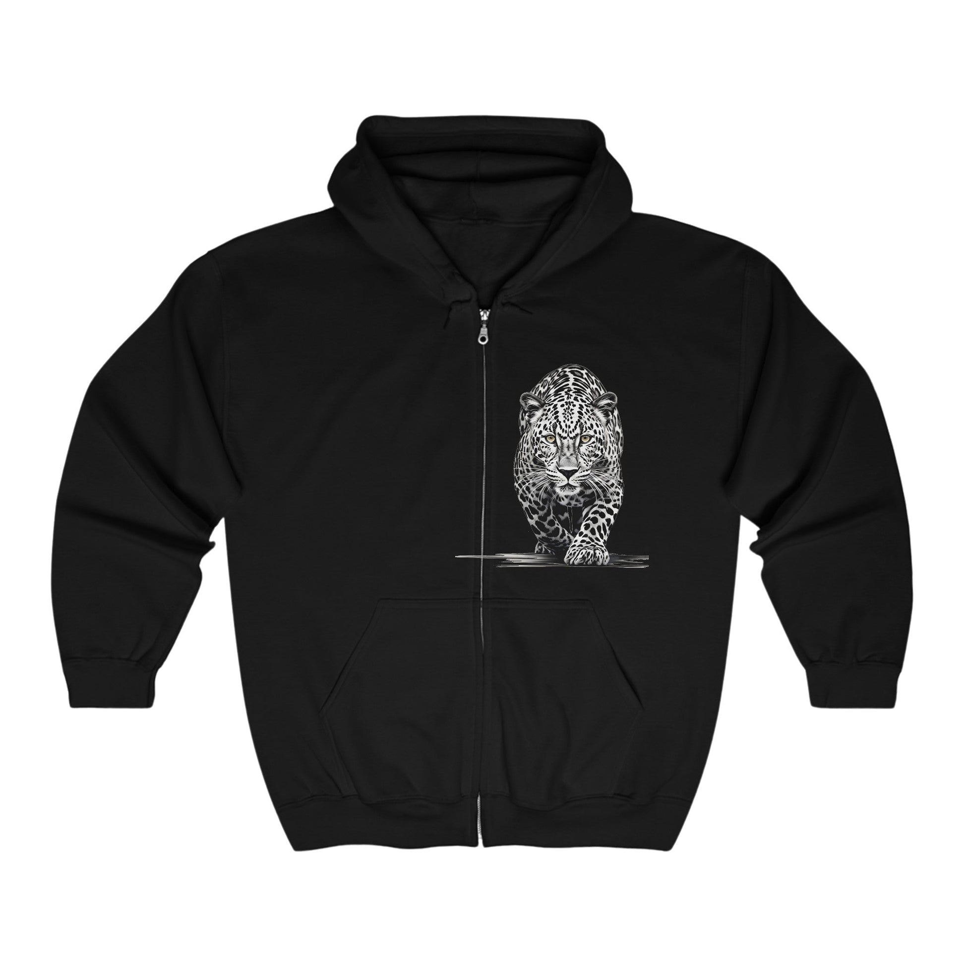 Stalking Leopard Art Full Zip Hoodie Sweatshirt Jacket Wild Life Shirt - FlooredByArt