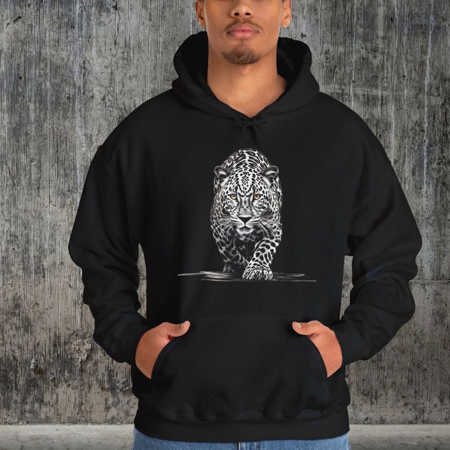 Stalking Leopard Pullover Hoodie Sweatshirt Wildlife Preservation - FlooredByArt
