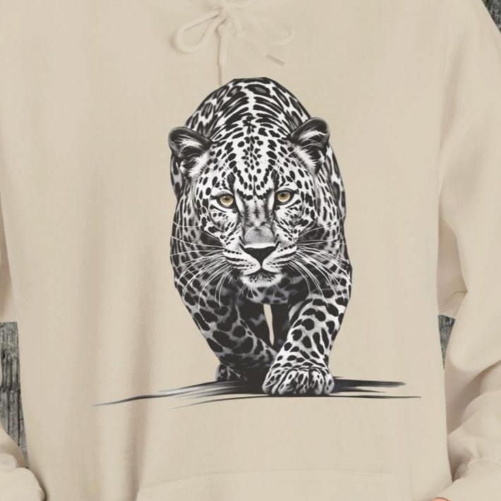 Stalking Leopard Pullover Hoodie Sweatshirt Wildlife Preservation - FlooredByArt