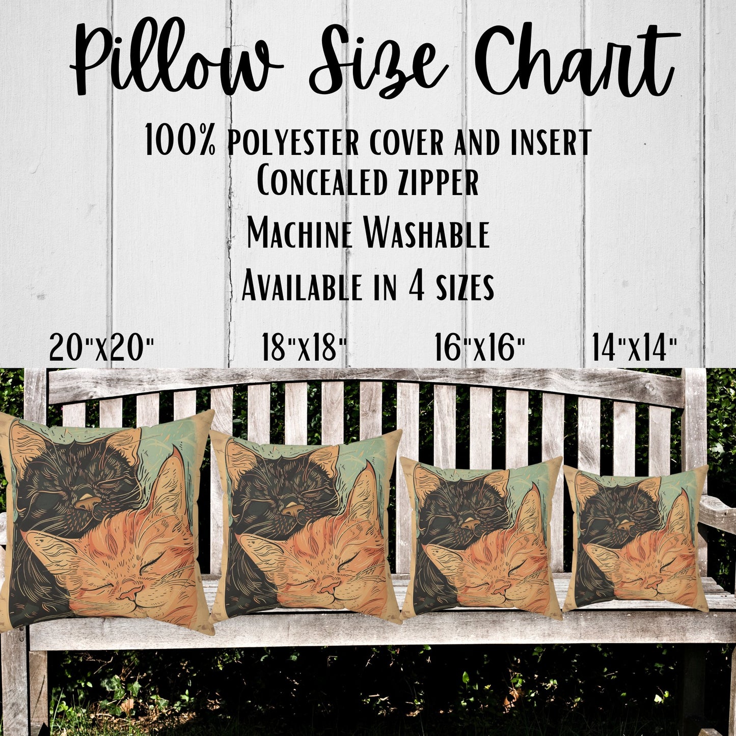 Sweet Cat Pair Throw Pillow Cover, Whimsical Art Deco Style Cat Decor - FlooredByArt