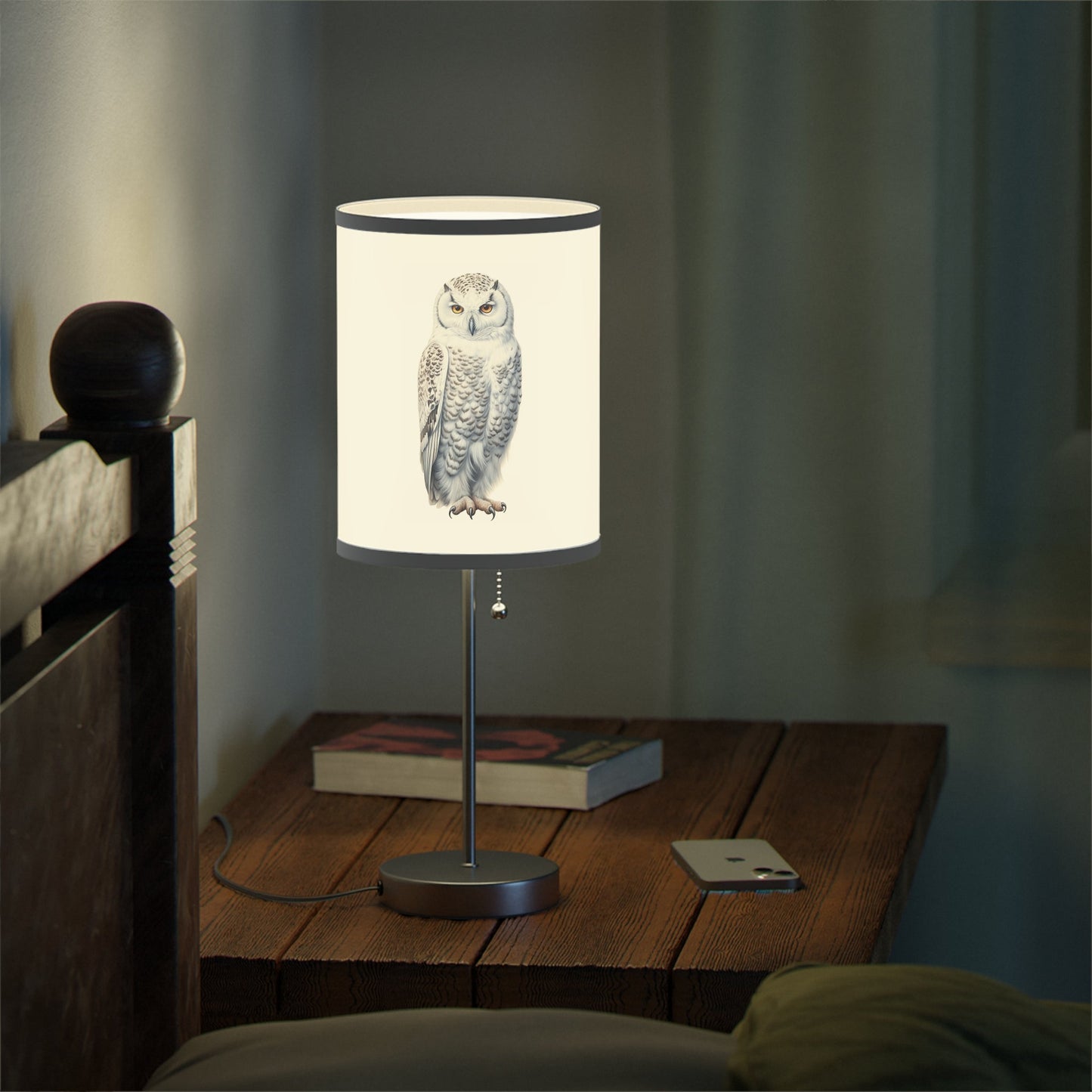 Three Unique Owl Drawings on Desk Lamp, Rustic Decorator Owl Lamp, Birders Decor - FlooredByArt