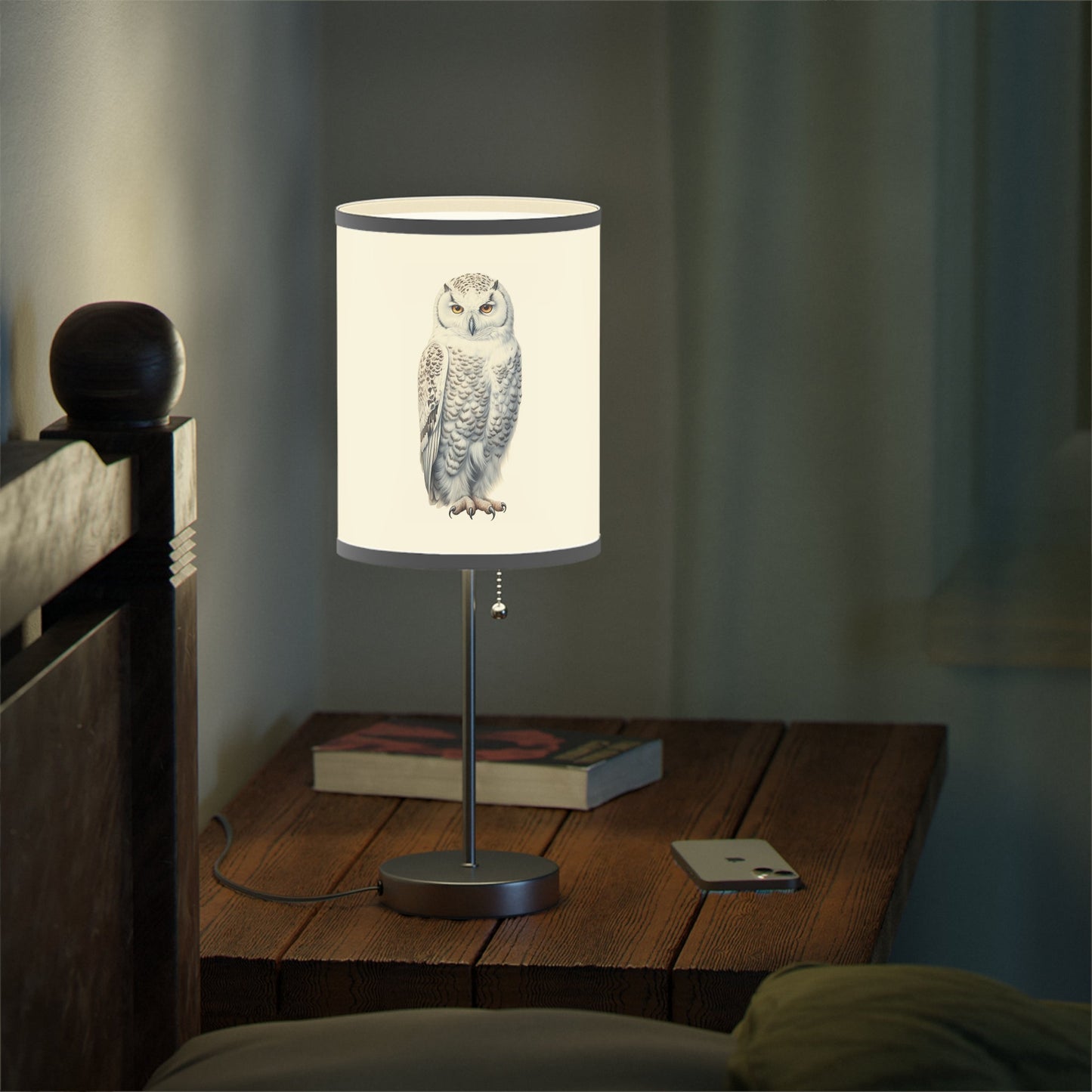 Three Unique Owl Drawings on Desk Lamp, Rustic Decorator Owl Lamp, Birders Decor - FlooredByArt