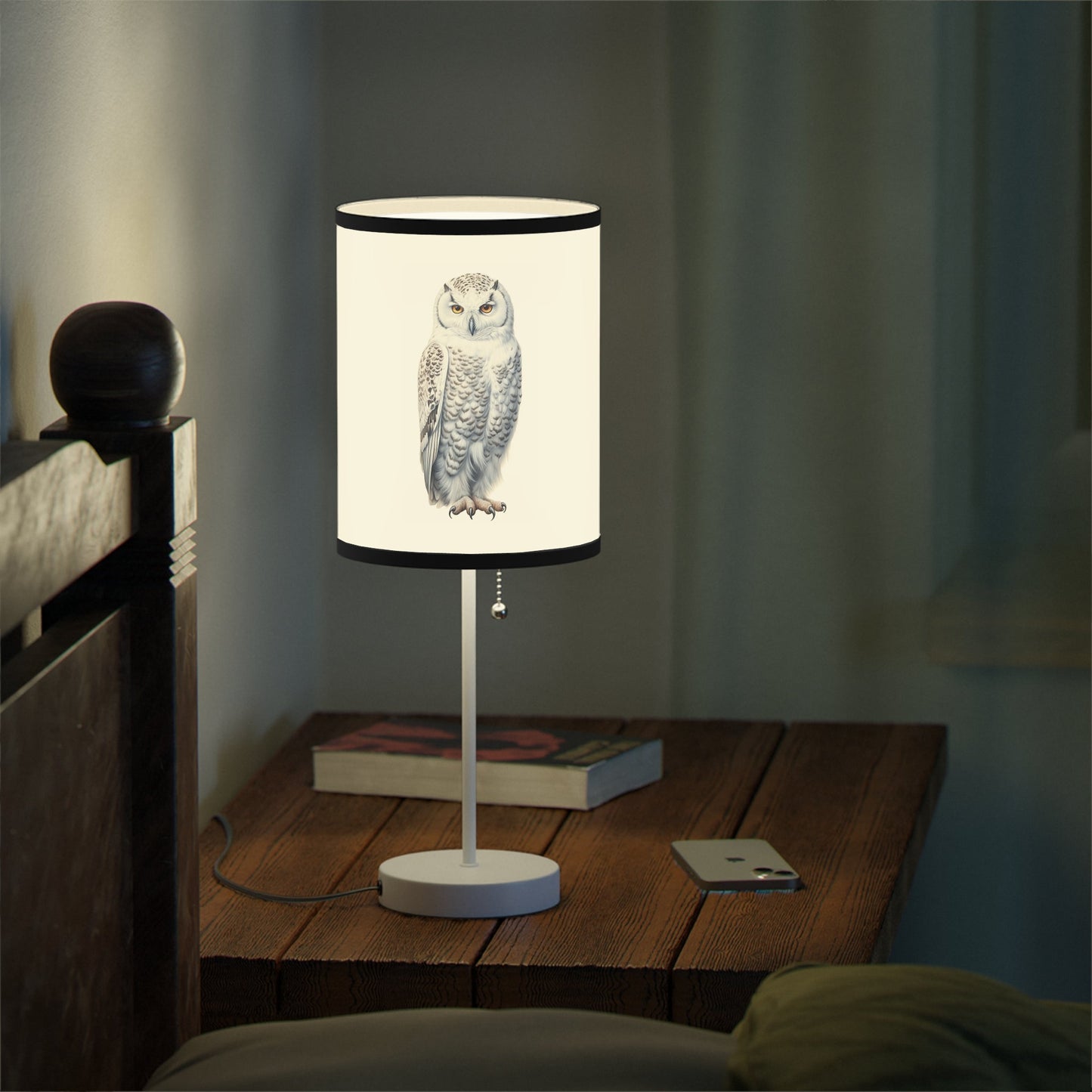Three Unique Owl Drawings on Desk Lamp, Rustic Decorator Owl Lamp, Birders Decor - FlooredByArt