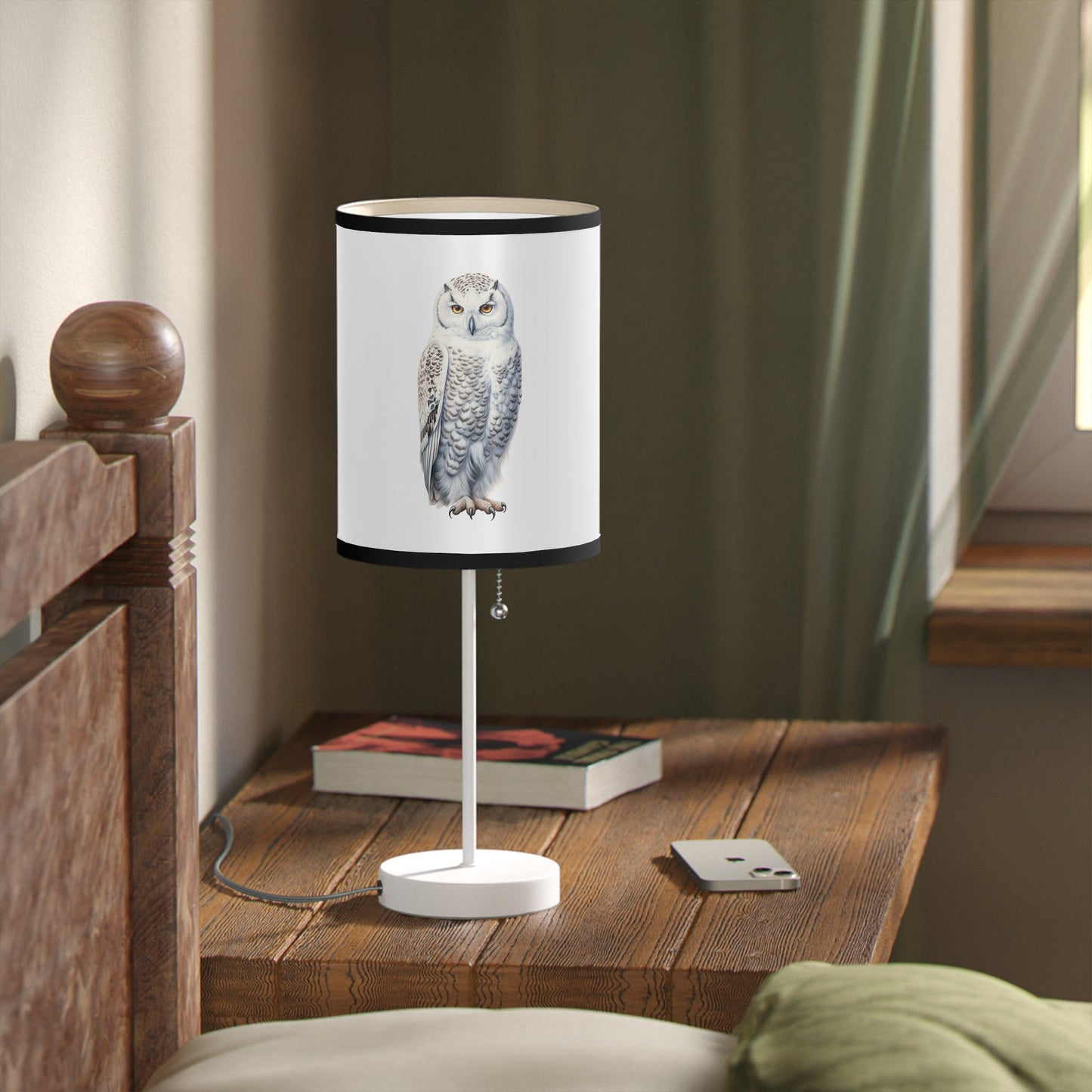 Three Unique Owl Drawings on Desk Lamp, Rustic Decorator Owl Lamp, Birders Decor - FlooredByArt