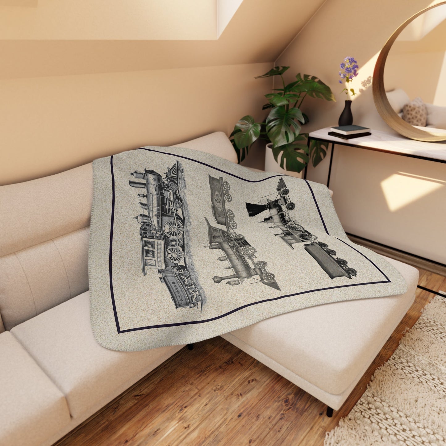 Three Vintage Train Engines Throw Blanket, Old Locomotives, Train Lover Blanket Gift - FlooredByArt