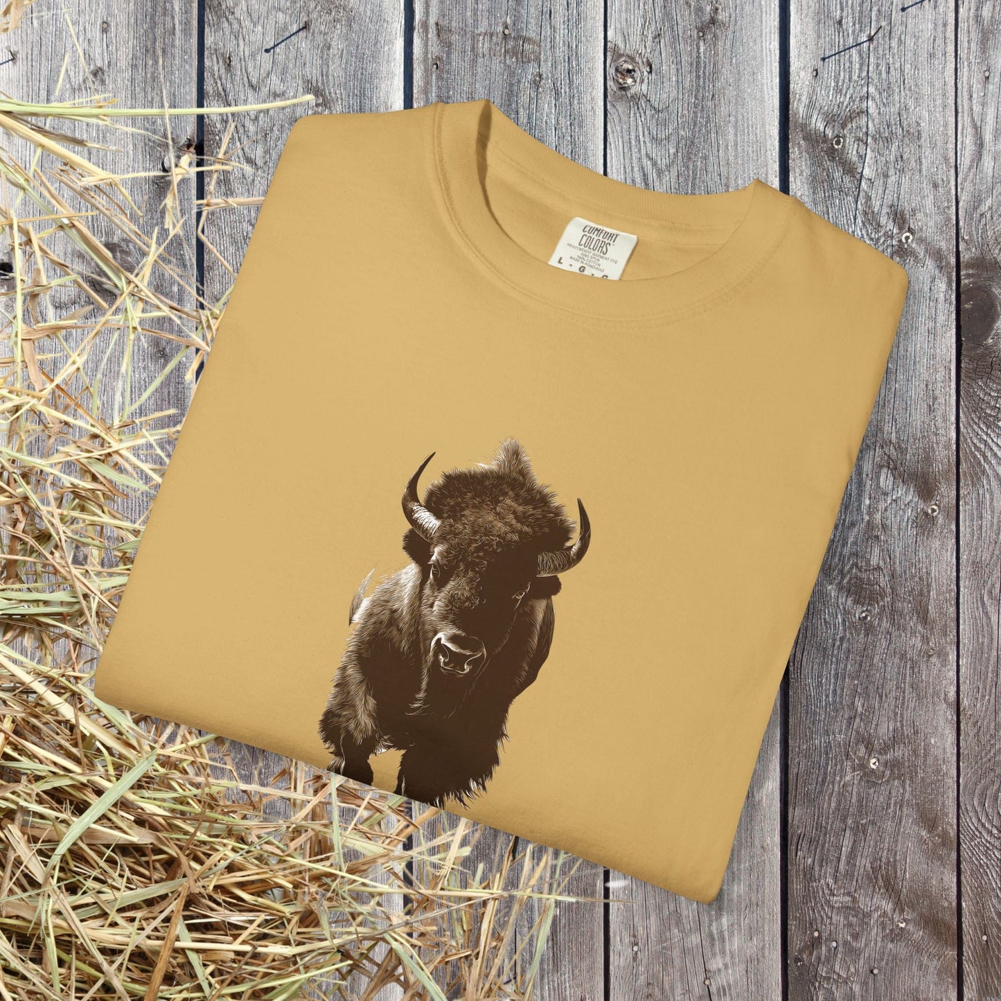 Untamed Buffalo Western Art on Comfort Colors Tee โ Western Ranch Style - FlooredByArt