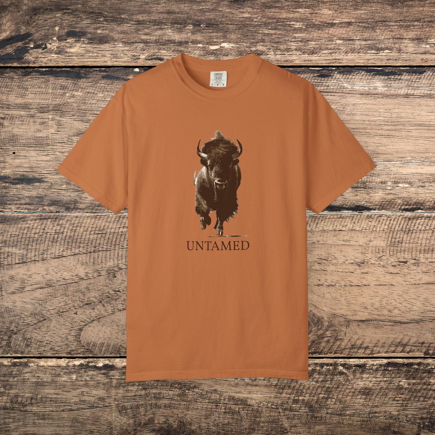 Untamed Buffalo Western Art on Comfort Colors Tee โ Western Ranch Style - FlooredByArt