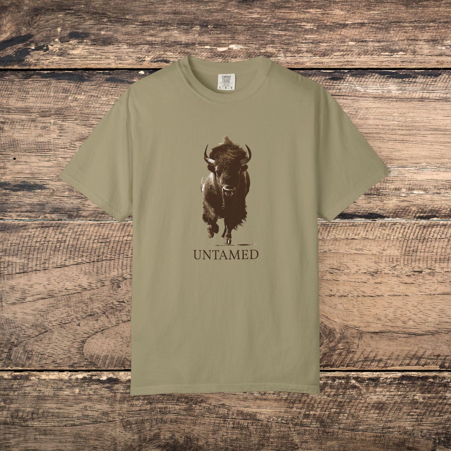 Untamed Buffalo Western Art on Comfort Colors Tee โ Western Ranch Style - FlooredByArt
