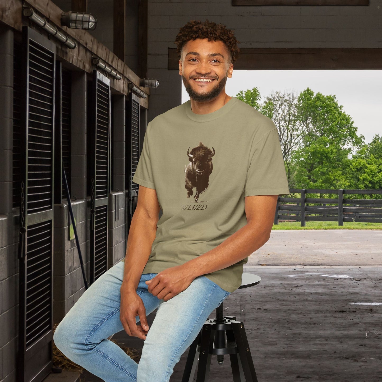 Untamed Buffalo Western Art on Comfort Colors Tee โ Western Ranch Style - FlooredByArt
