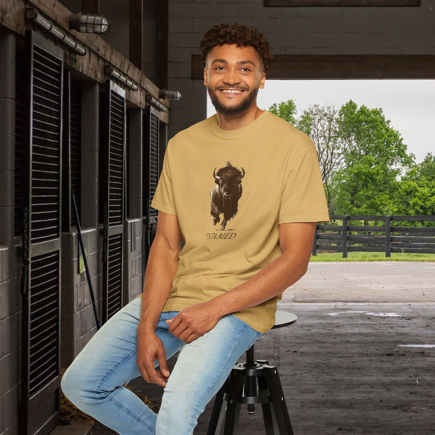 Untamed Buffalo Western Art on Comfort Colors Tee โ Western Ranch Style - FlooredByArt