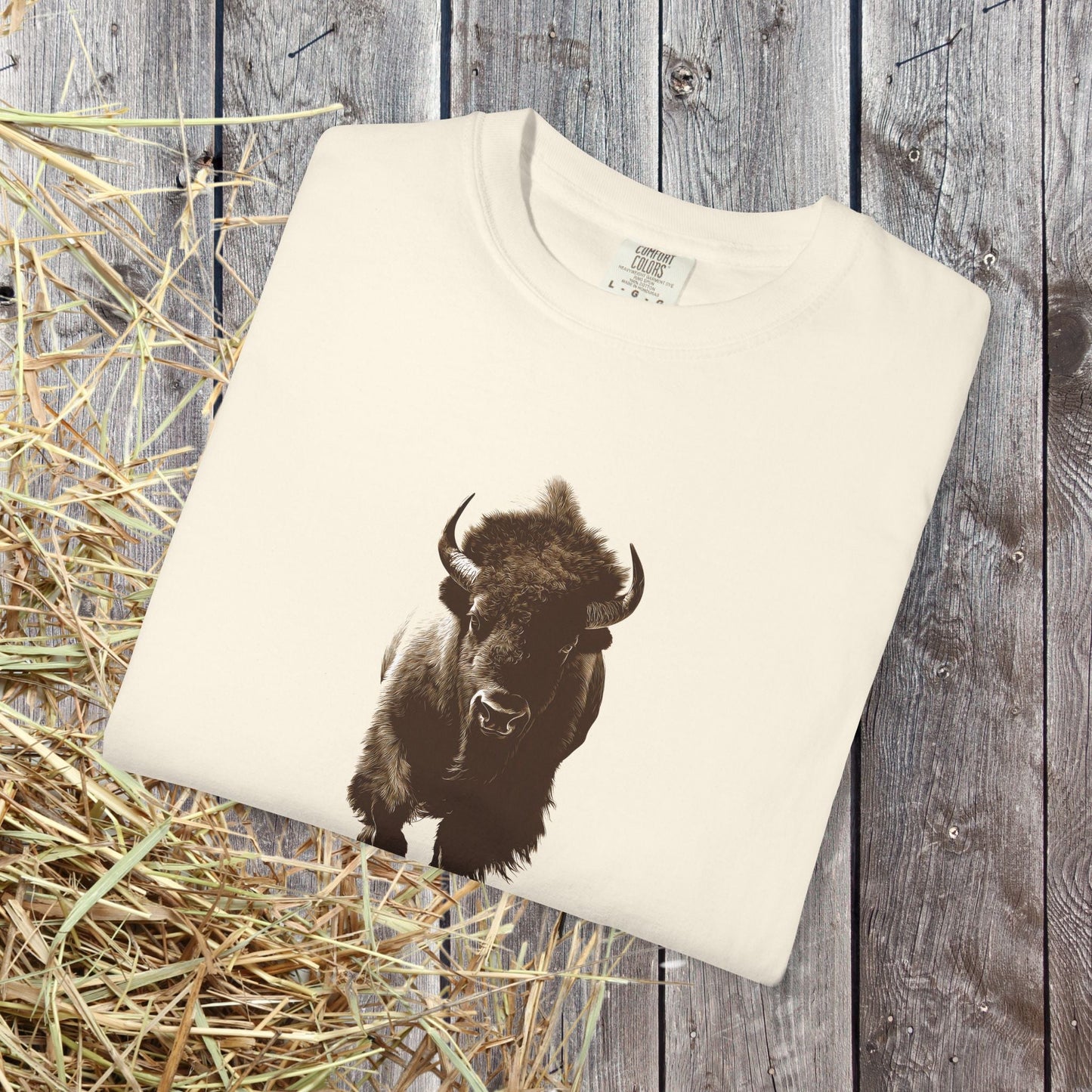 Untamed Buffalo Western Art on Comfort Colors Tee โ Western Ranch Style - FlooredByArt