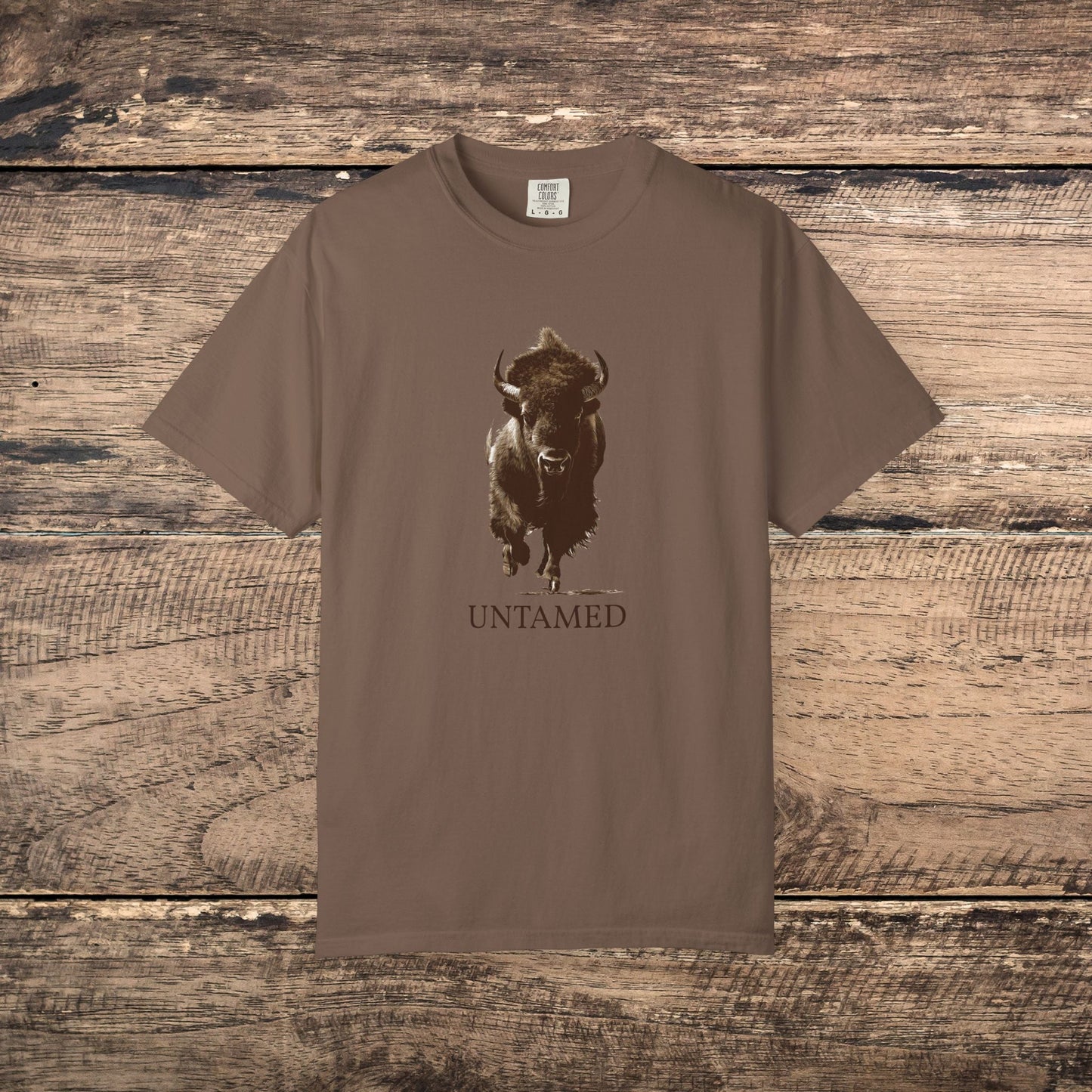 Untamed Buffalo Western Art on Comfort Colors Tee โ Western Ranch Style - FlooredByArt